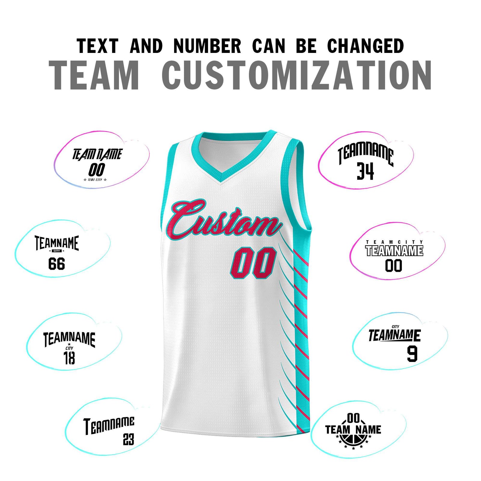 Custom White Aqua Personalized Side Symmetrical Line Pattern Sports Uniform Basketball Jersey