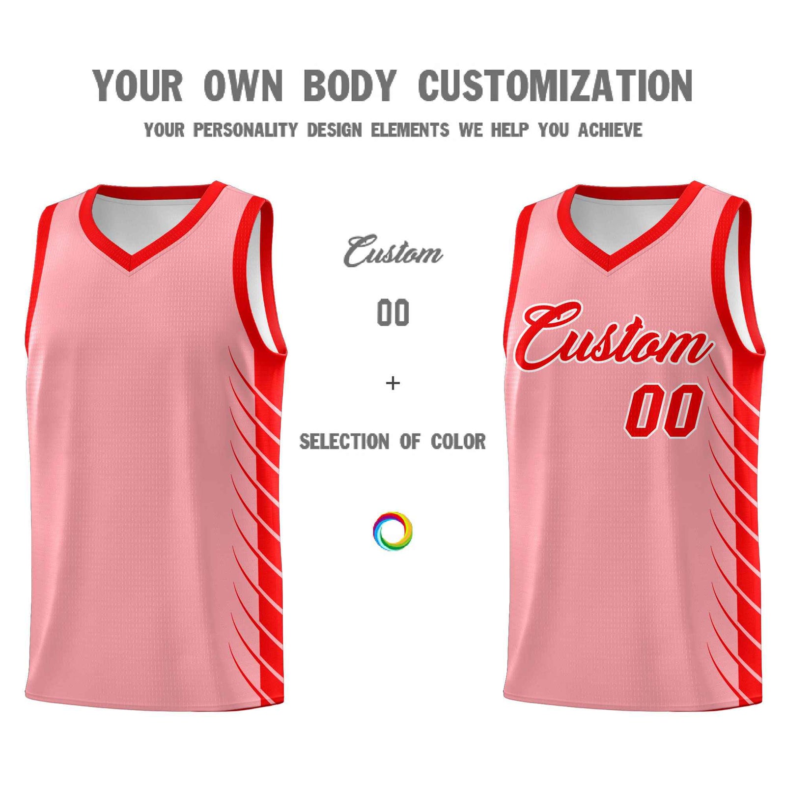 Custom Light Pink Light Red Personalized Side Symmetrical Line Pattern Sports Uniform Basketball Jersey