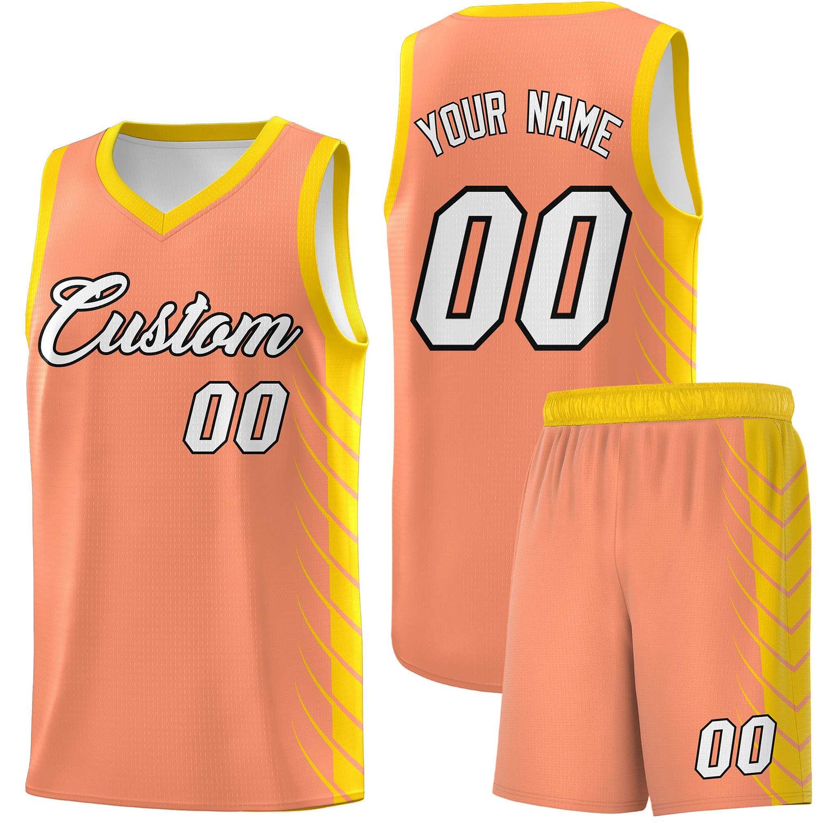 Custom Light Orange Gold Personalized Side Symmetrical Line Pattern Sports Uniform Basketball Jersey