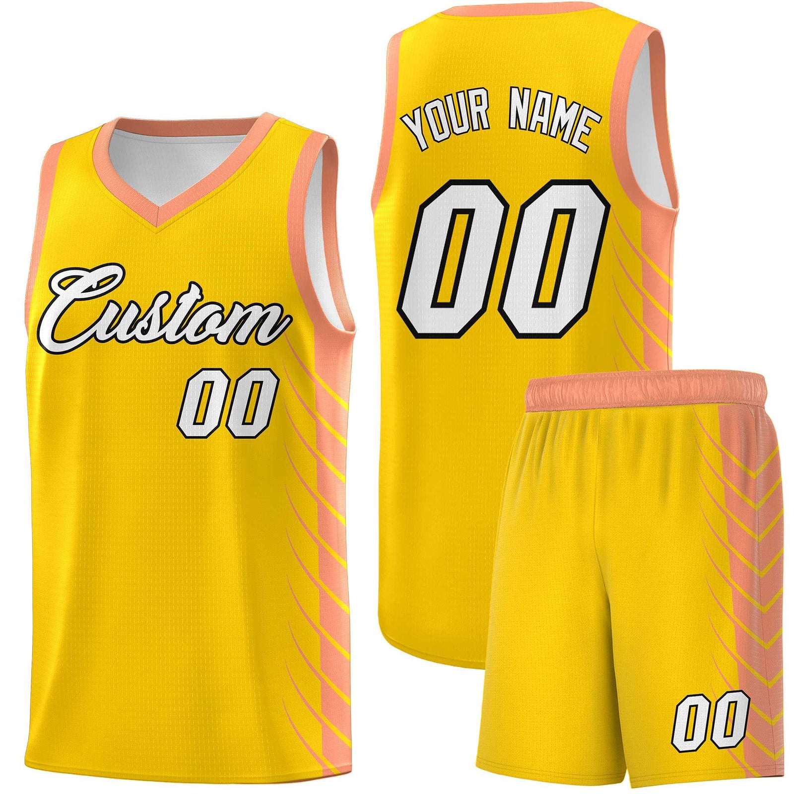 Custom Gold Light Orange Personalized Side Symmetrical Line Pattern Sports Uniform Basketball Jersey
