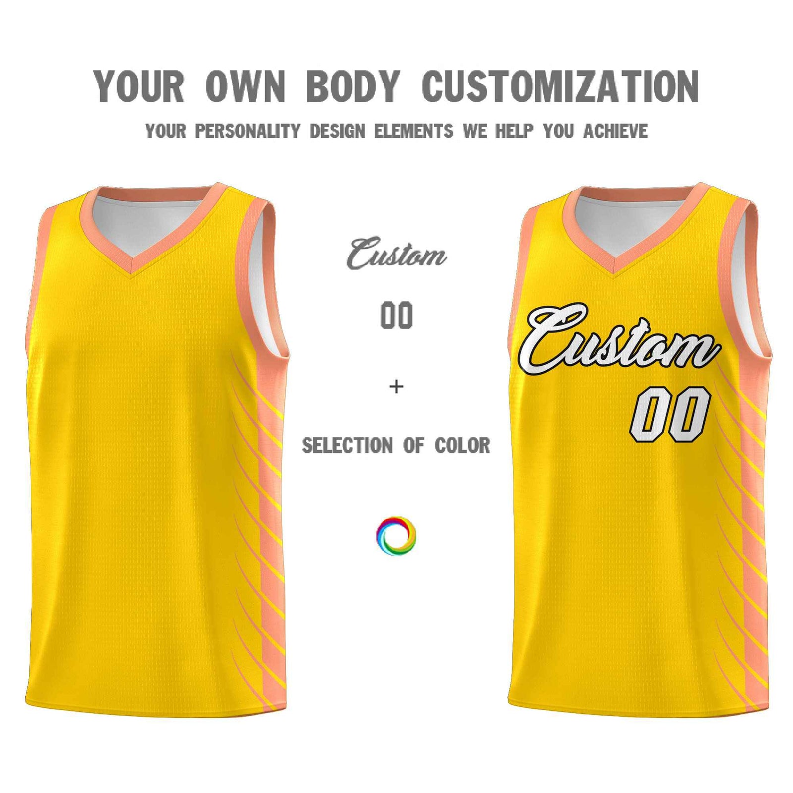 Custom Gold Light Orange Personalized Side Symmetrical Line Pattern Sports Uniform Basketball Jersey