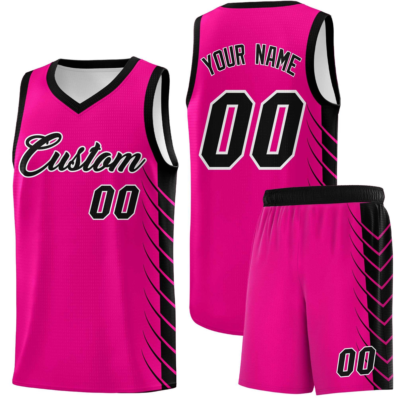 Custom Pink Black Personalized Side Symmetrical Line Pattern Sports Uniform Basketball Jersey