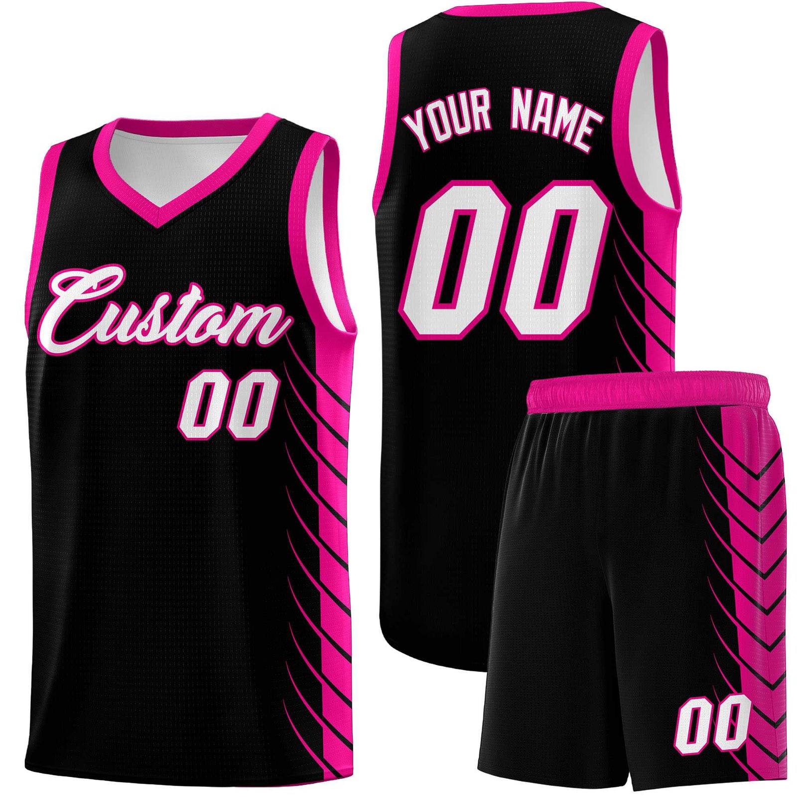 Custom Black Pink Personalized Side Symmetrical Line Pattern Sports Uniform Basketball Jersey