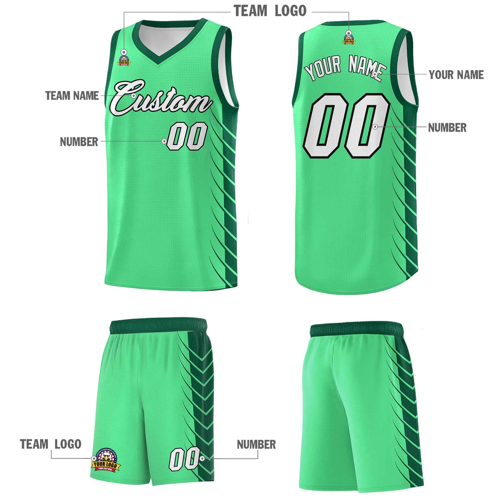 Custom Green Kelly Green Personalized Side Symmetrical Line Pattern Sports Uniform Basketball Jersey
