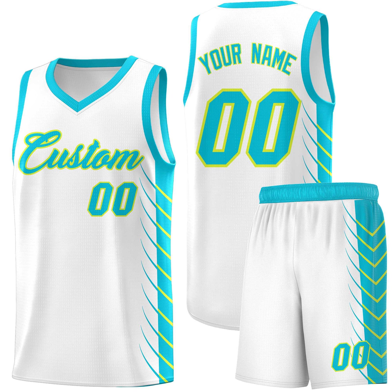 Custom White Sky Blue Personalized Side Symmetrical Line Pattern Sports Uniform Basketball Jersey