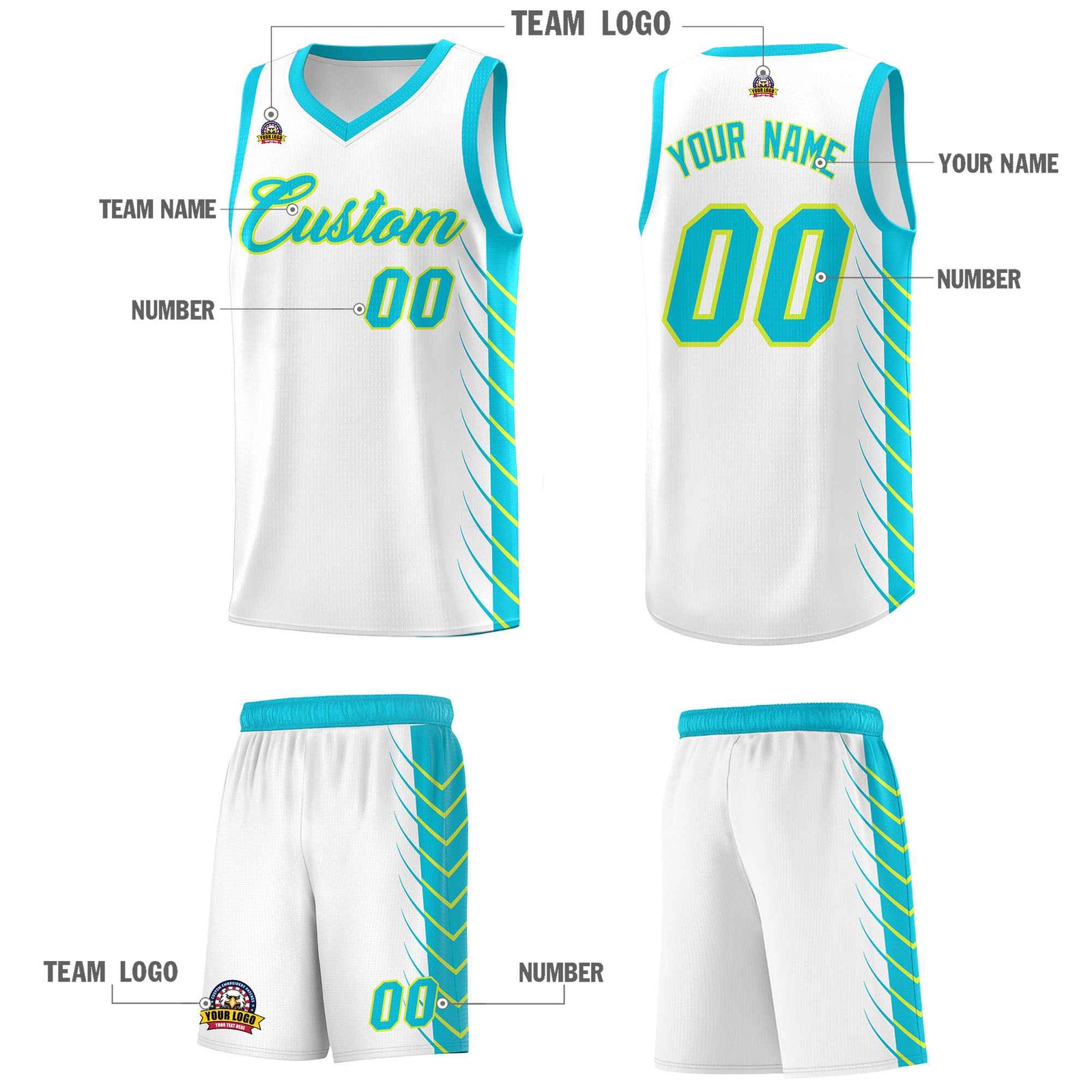 Custom White Sky Blue Personalized Side Symmetrical Line Pattern Sports Uniform Basketball Jersey
