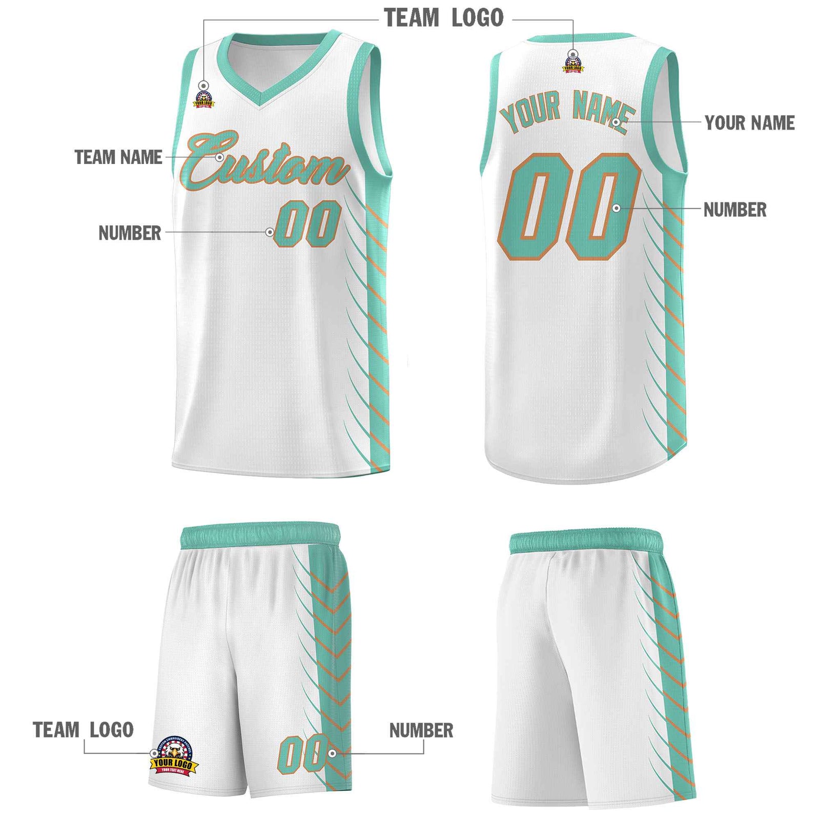 Custom White Bright Green Personalized Side Symmetrical Line Pattern Sports Uniform Basketball Jersey