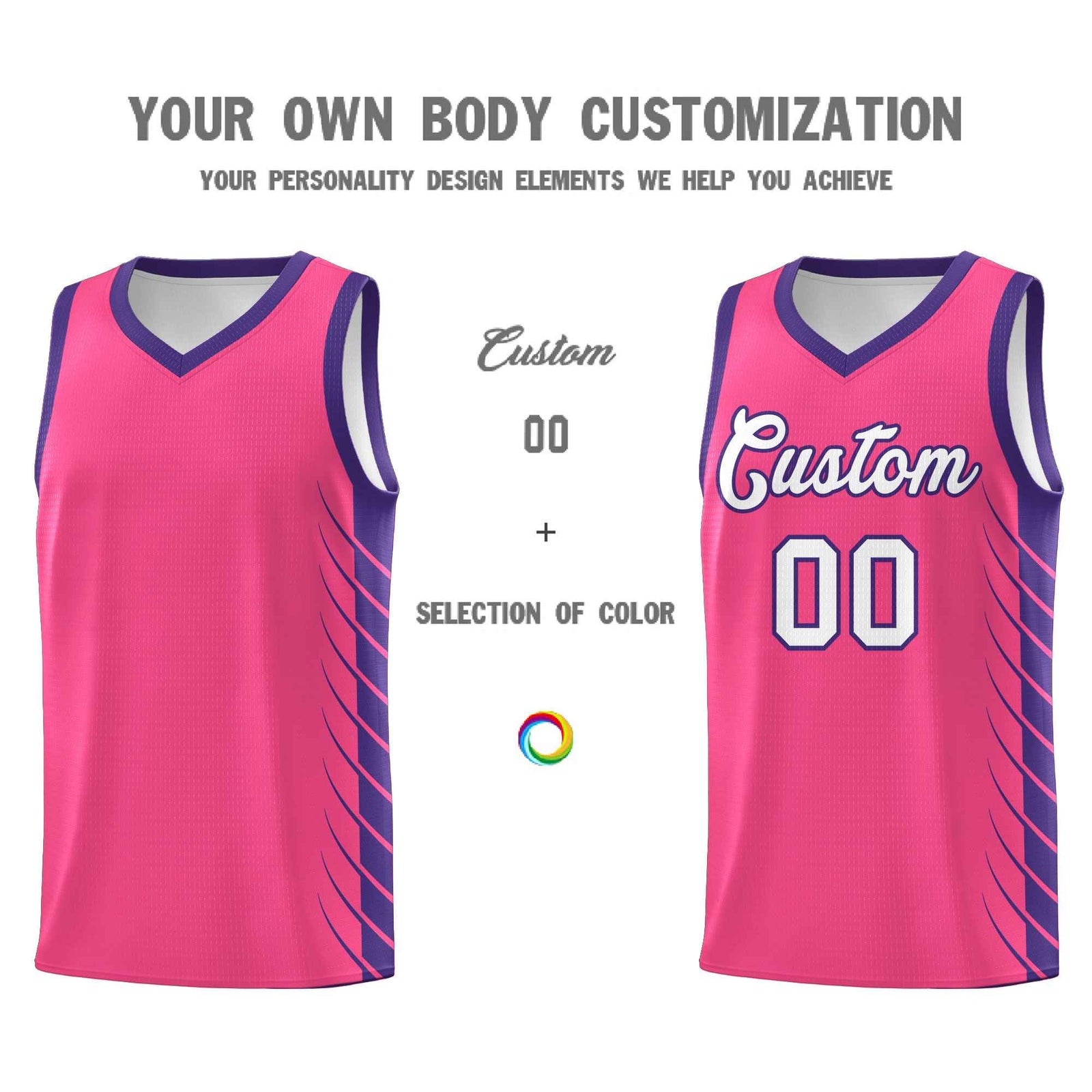 Custom Pink Purple Personalized Side Symmetrical Line Pattern Sports Uniform Basketball Jersey| KXKSHOP