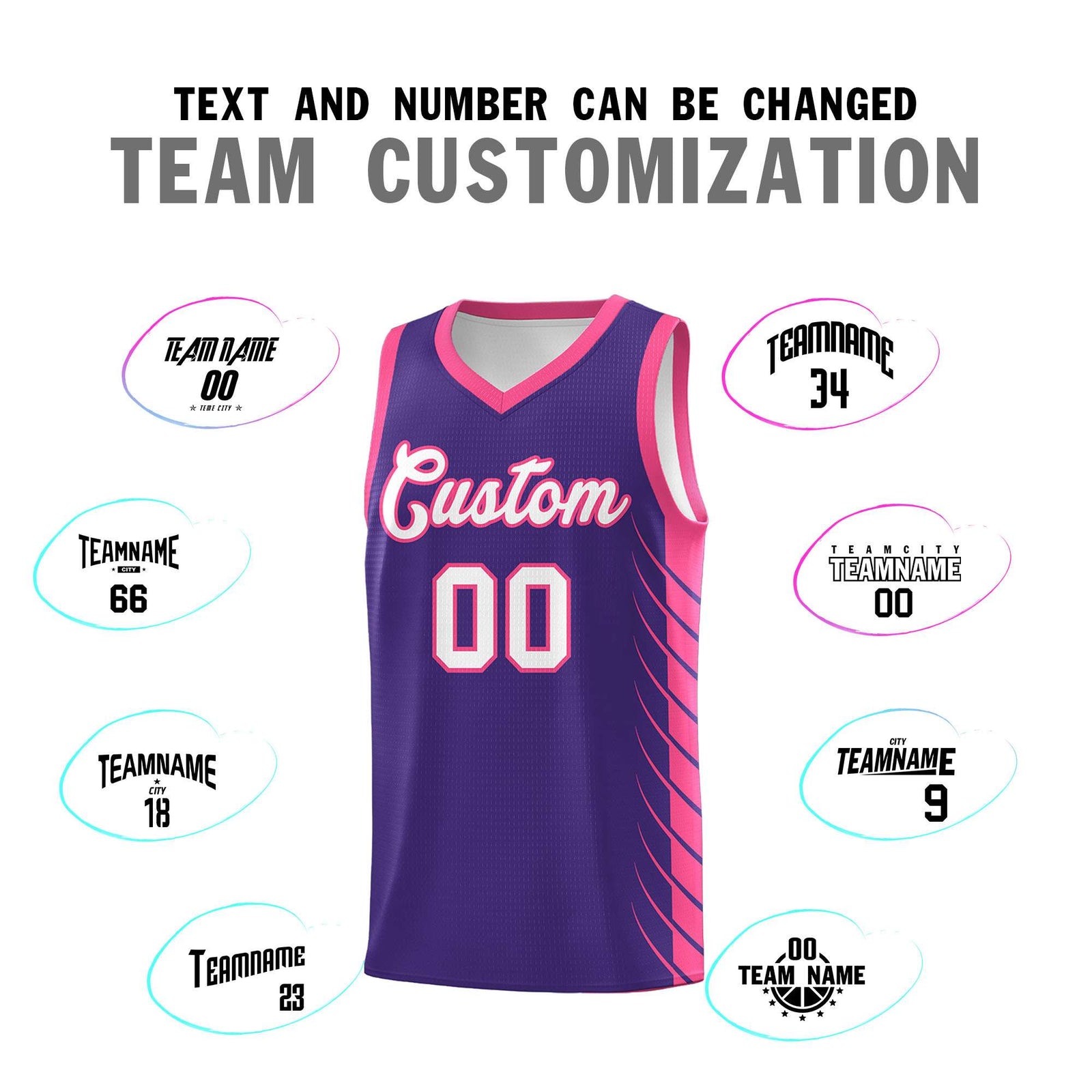 Custom Purple Pink Personalized Side Symmetrical Line Pattern Sports Uniform Basketball Jersey| KXKSHOP