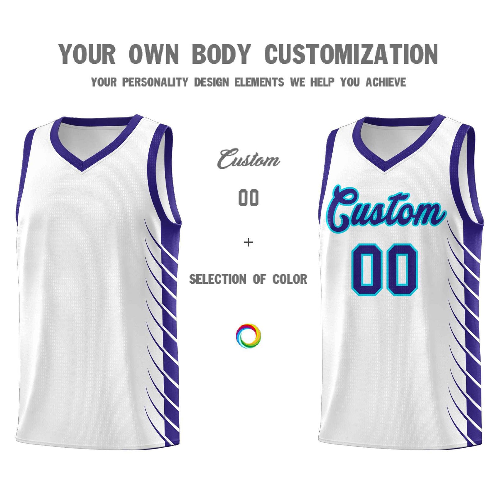 Custom White Royal Personalized Side Symmetrical Line Pattern Sports Uniform Basketball Jersey| KXKSHOP