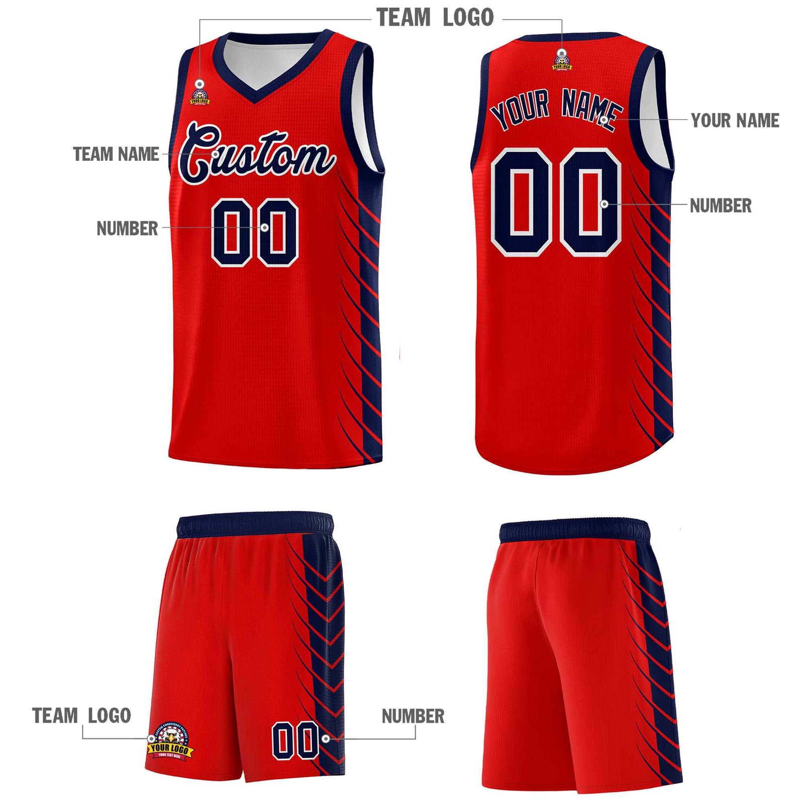 Custom Red Navy Personalized Side Symmetrical Line Pattern Sports Uniform Basketball Jersey| KXKSHOP