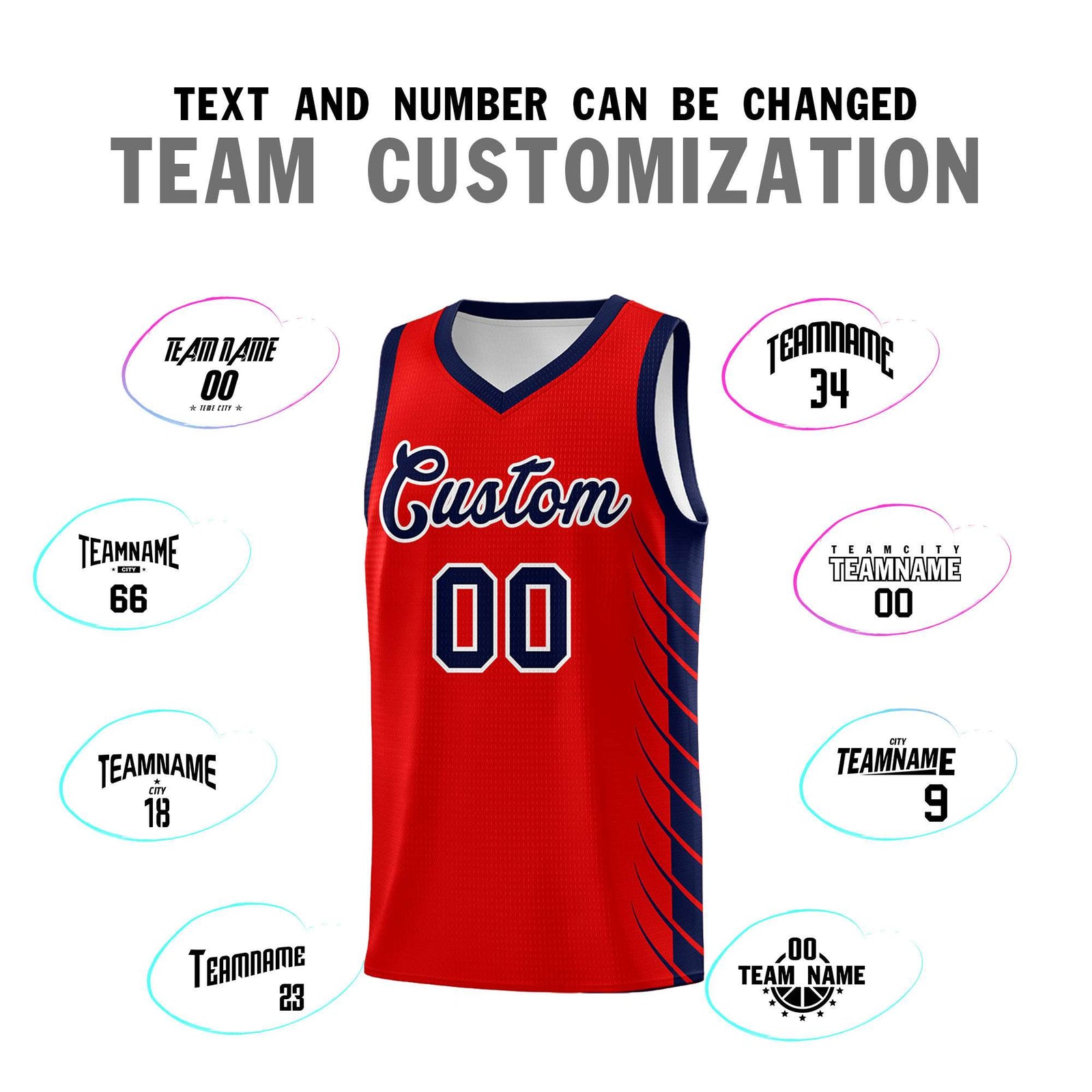Custom Red Navy Personalized Side Symmetrical Line Pattern Sports Uniform Basketball Jersey| KXKSHOP