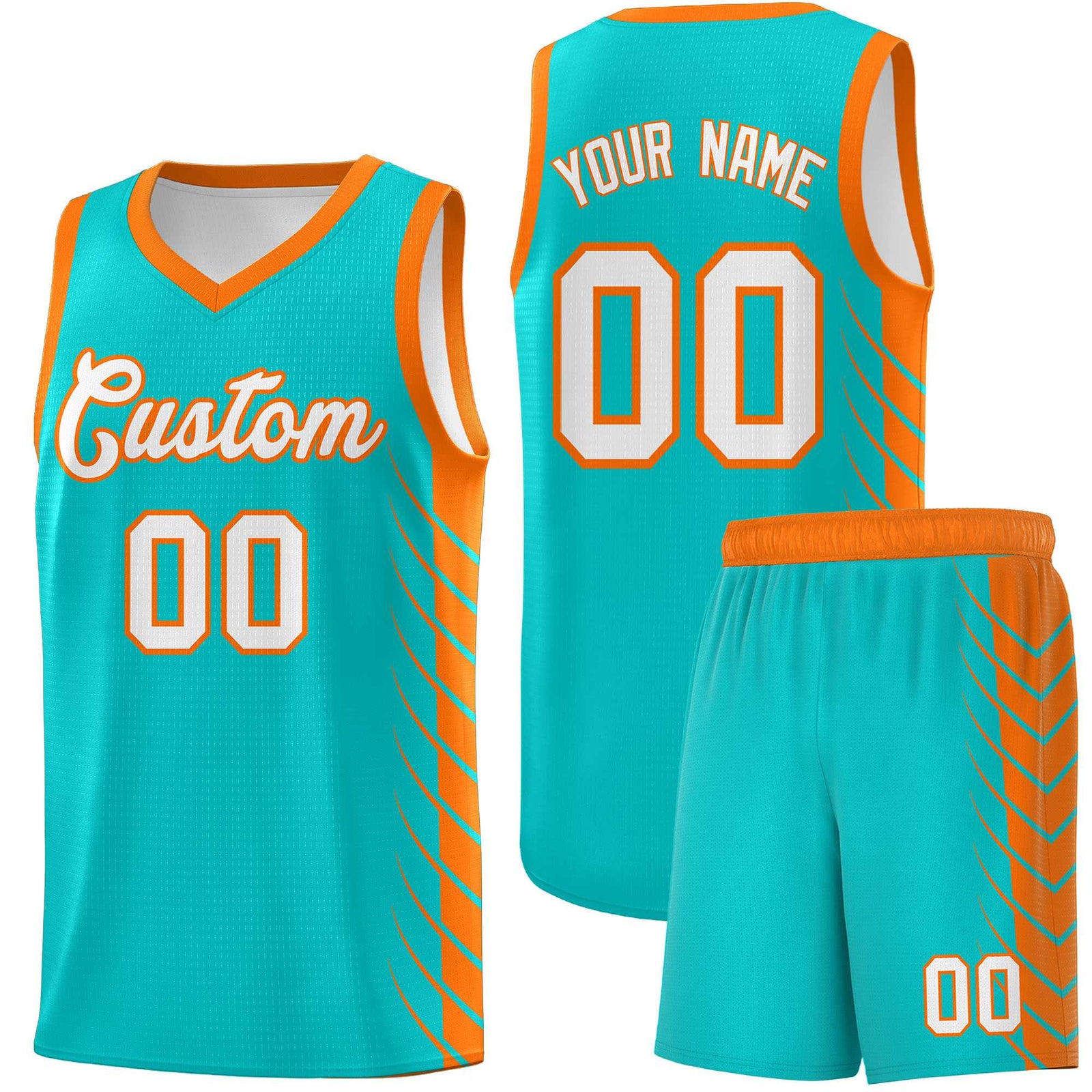 Custom Aqua Orange Personalized Side Symmetrical Line Pattern Sports Uniform Basketball Jersey| KXKSHOP