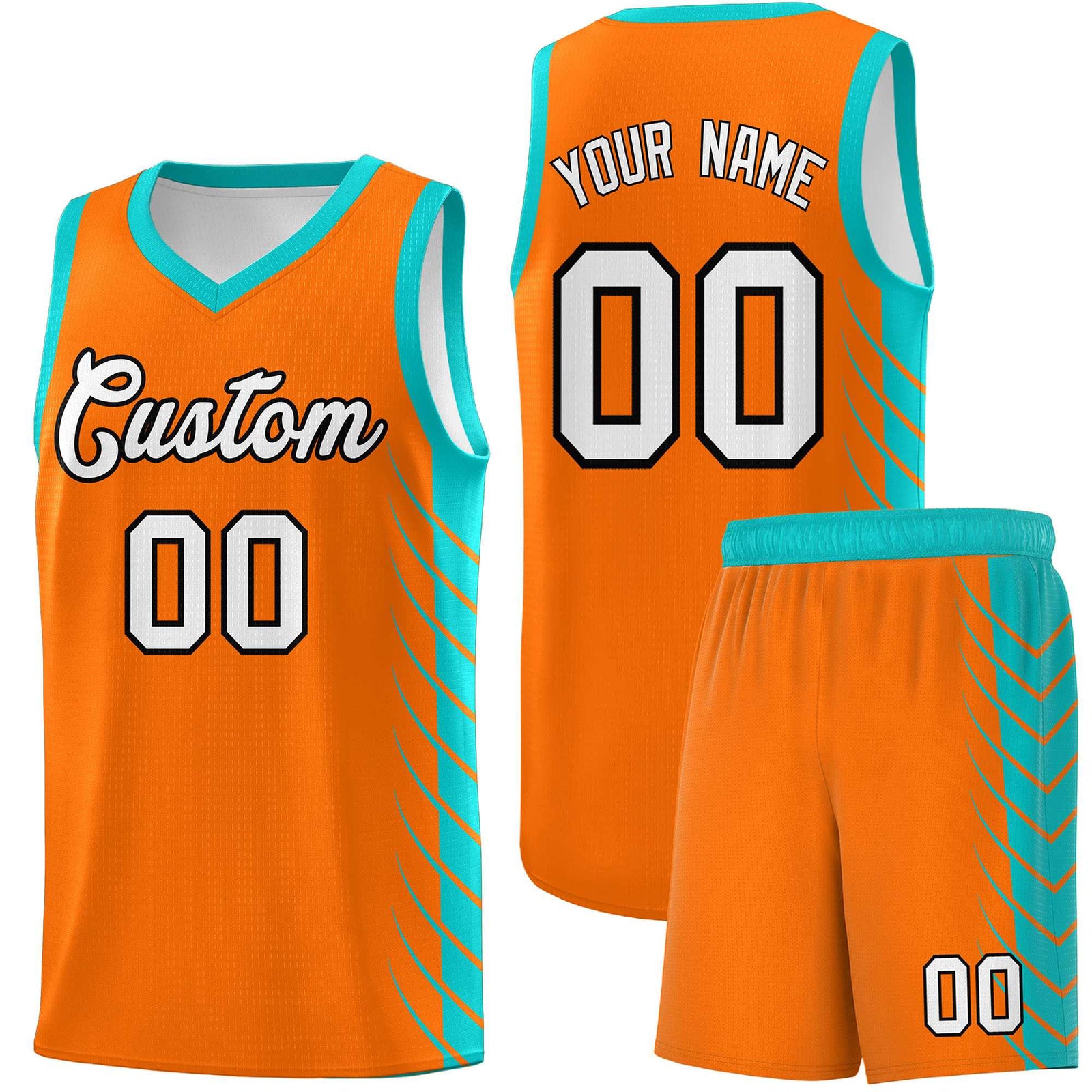 Custom Orange Aqua Personalized Side Symmetrical Line Pattern Sports Uniform Basketball Jersey| KXKSHOP