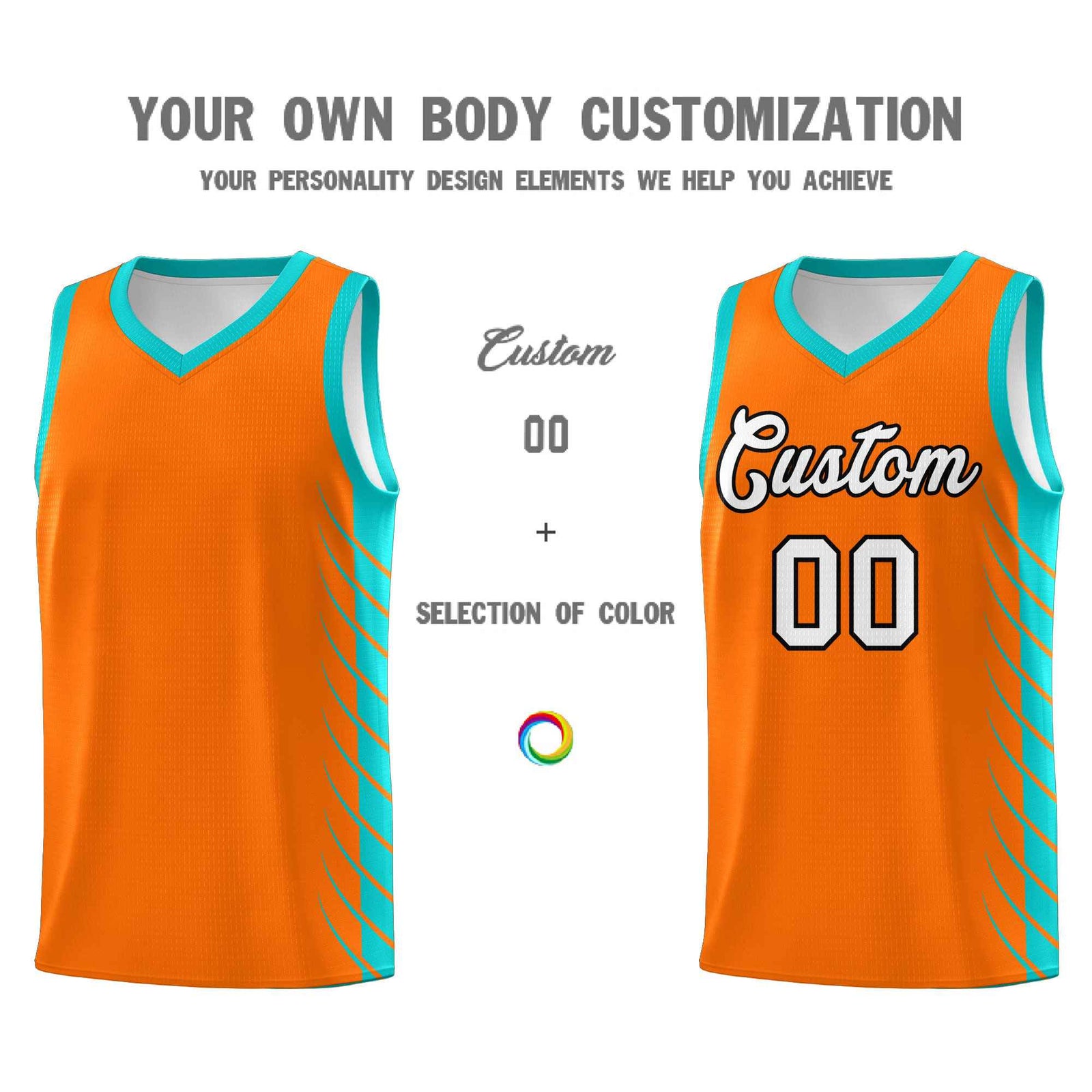Custom Orange Aqua Personalized Side Symmetrical Line Pattern Sports Uniform Basketball Jersey| KXKSHOP