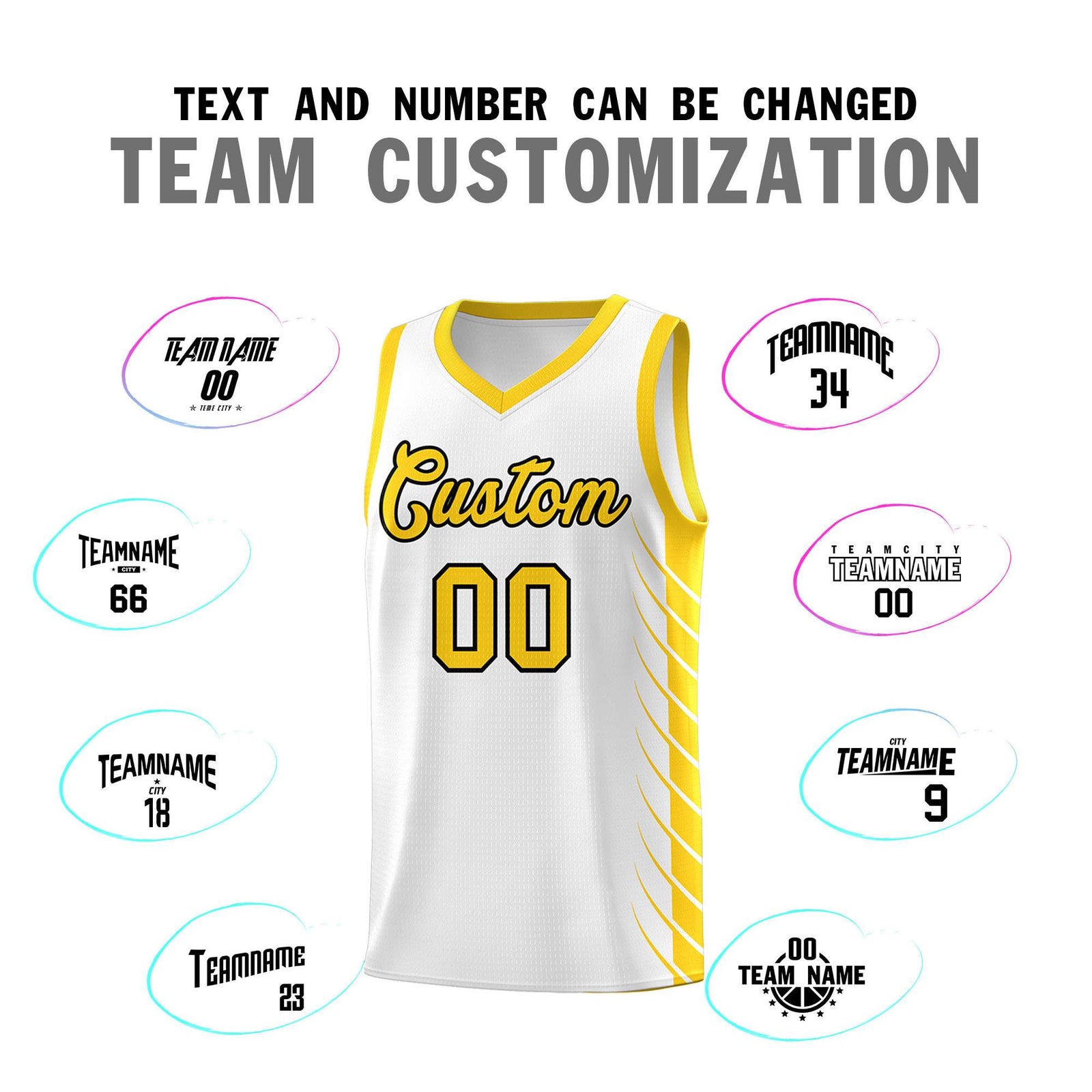 Custom White Gold Personalized Side Symmetrical Line Pattern Sports Uniform Basketball Jersey| KXKSHOP