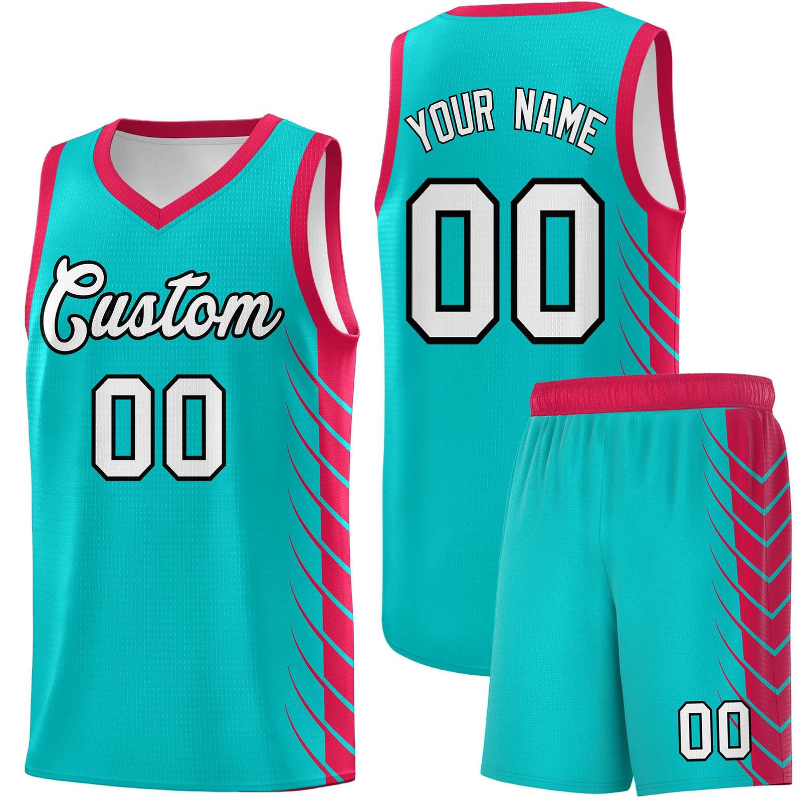 Custom Aqua Red Personalized Side Symmetrical Line Pattern Sports Uniform Basketball Jersey| KXKSHOP