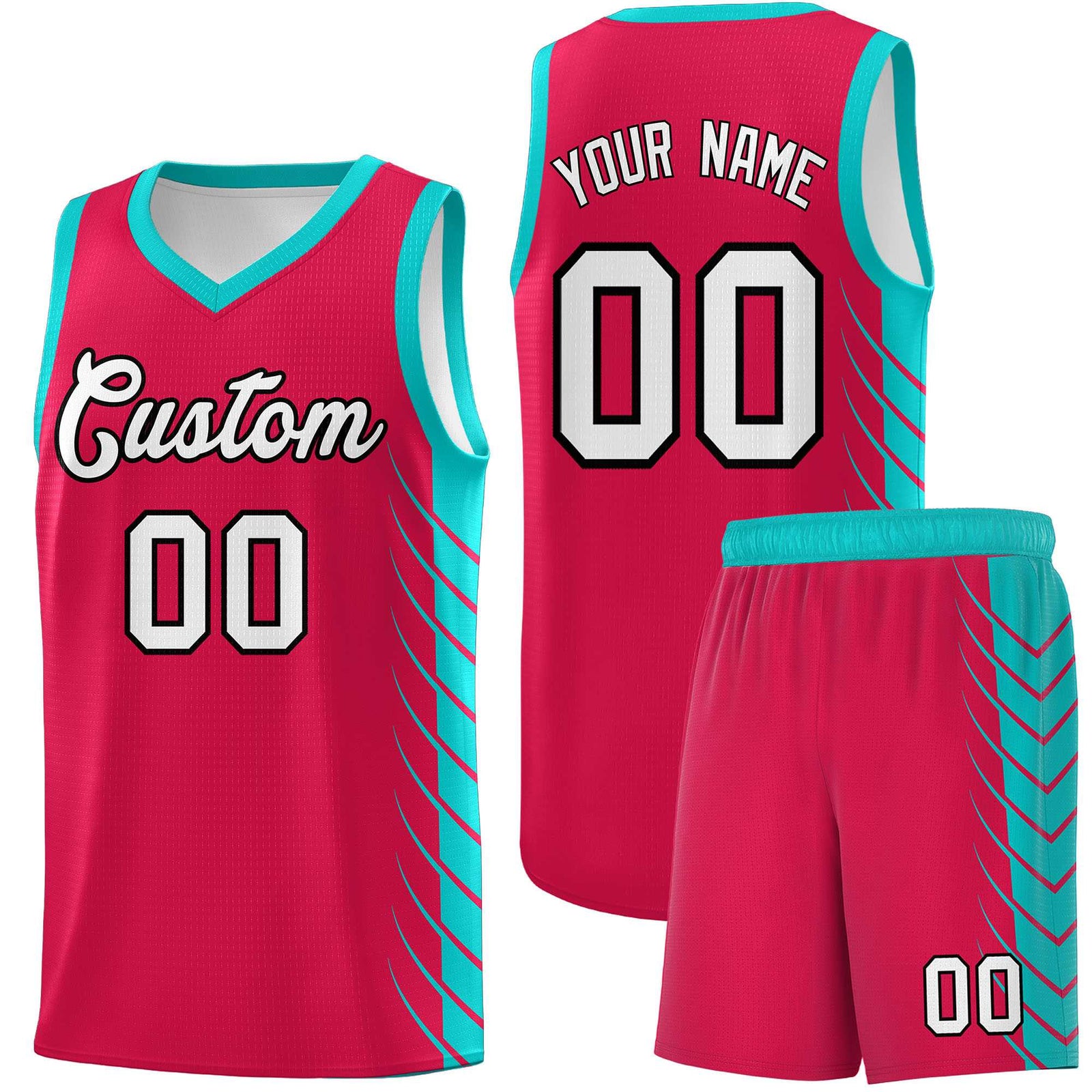 Custom Red Aqua Personalized Side Symmetrical Line Pattern Sports Uniform Basketball Jersey| KXKSHOP
