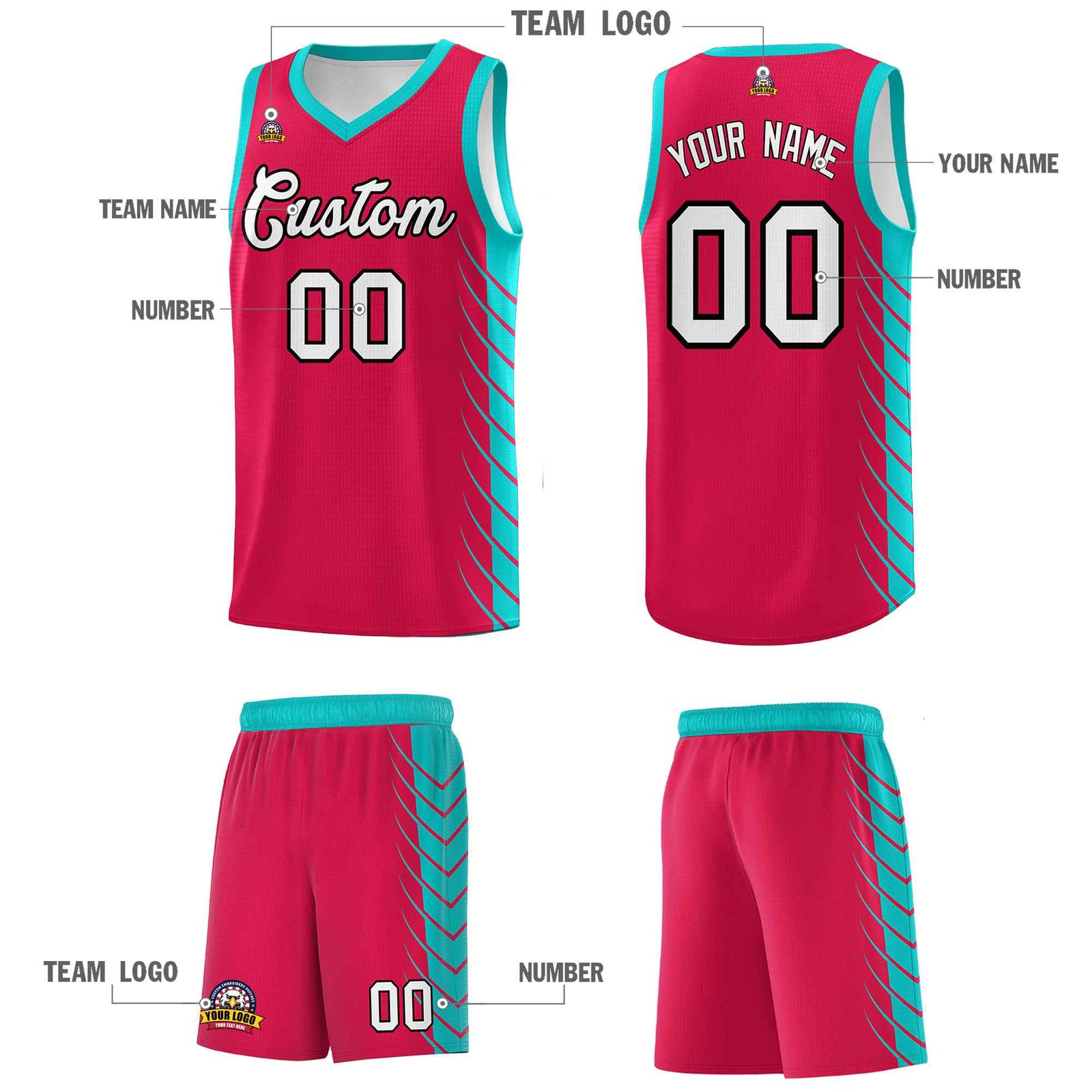 Custom Red Aqua Personalized Side Symmetrical Line Pattern Sports Uniform Basketball Jersey