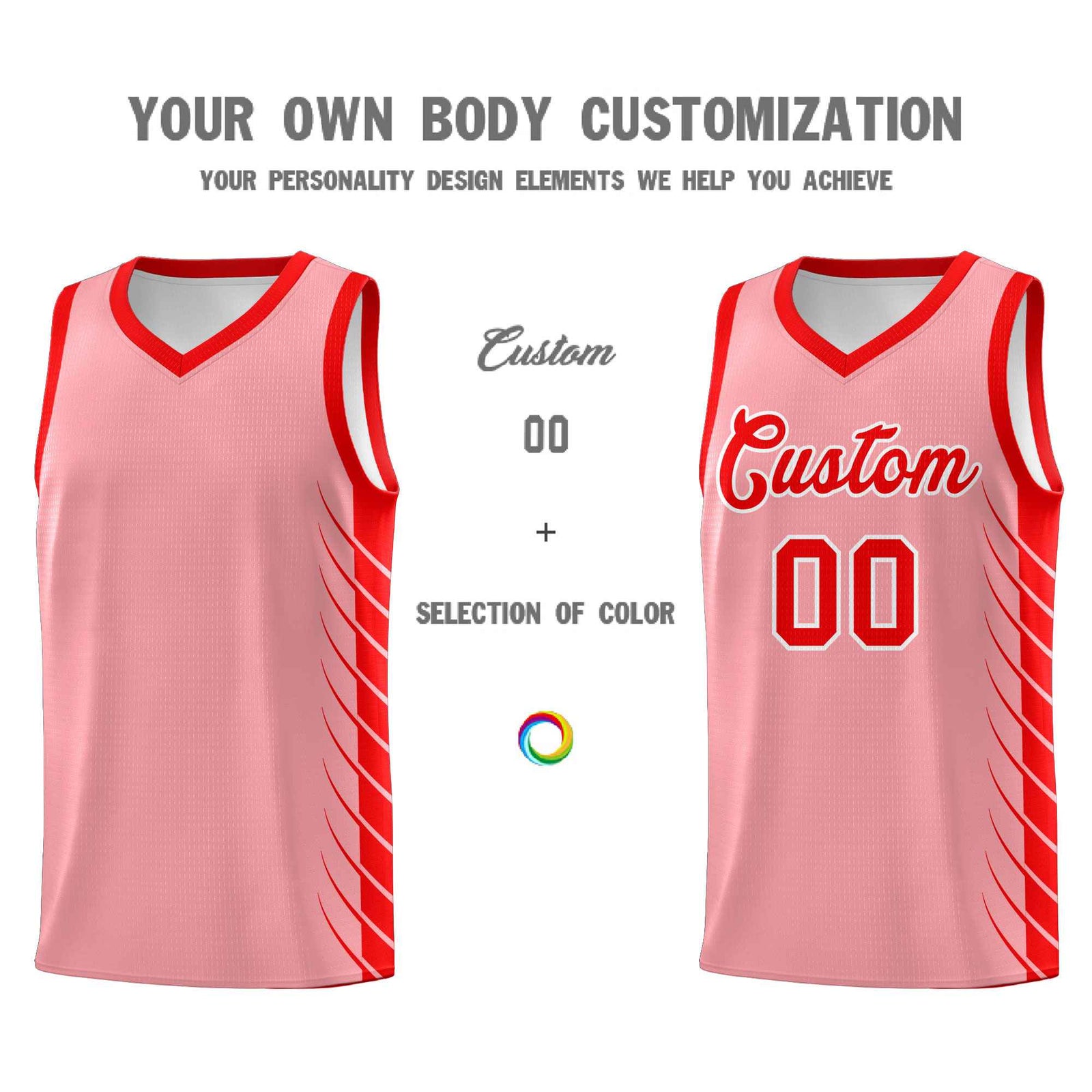 Custom Light Pink Light Red Personalized Side Symmetrical Line Pattern Sports Uniform Basketball Jersey| KXKSHOP