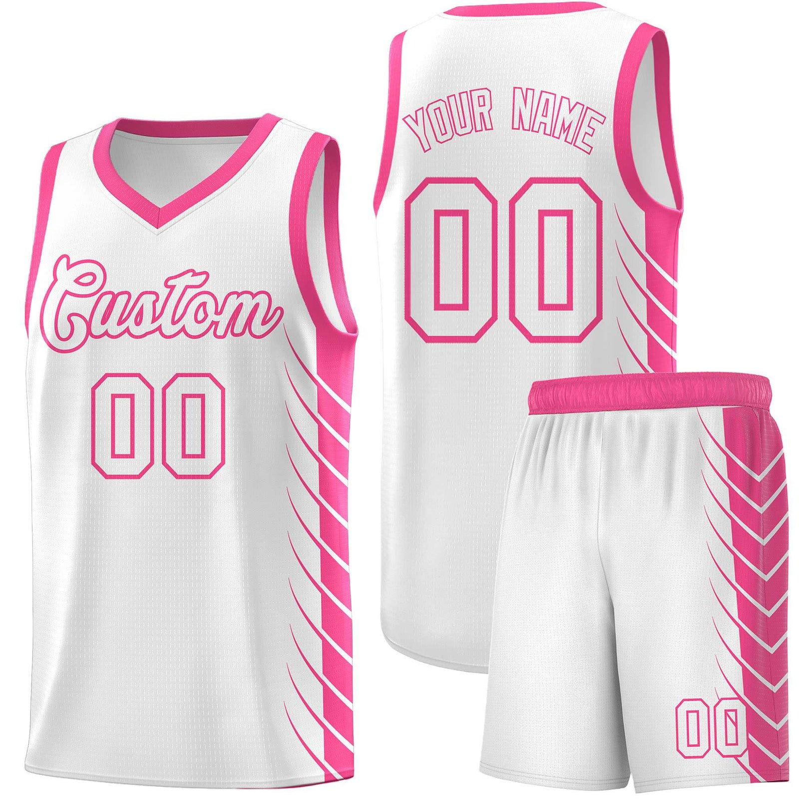 Custom White Pink Personalized Side Symmetrical Line Pattern Sports Uniform Basketball Jersey| KXKSHOP