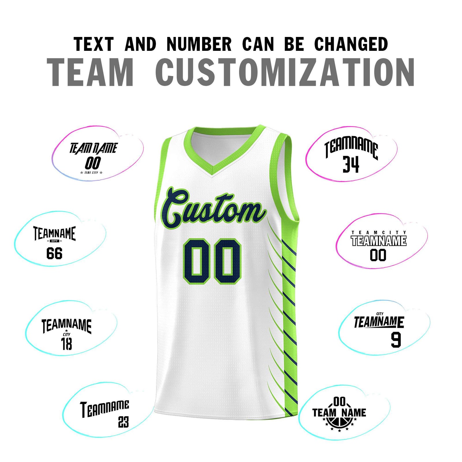 Custom White Fluorescent Green Personalized Side Symmetrical Line Pattern Sports Uniform Basketball Jersey| KXKSHOP