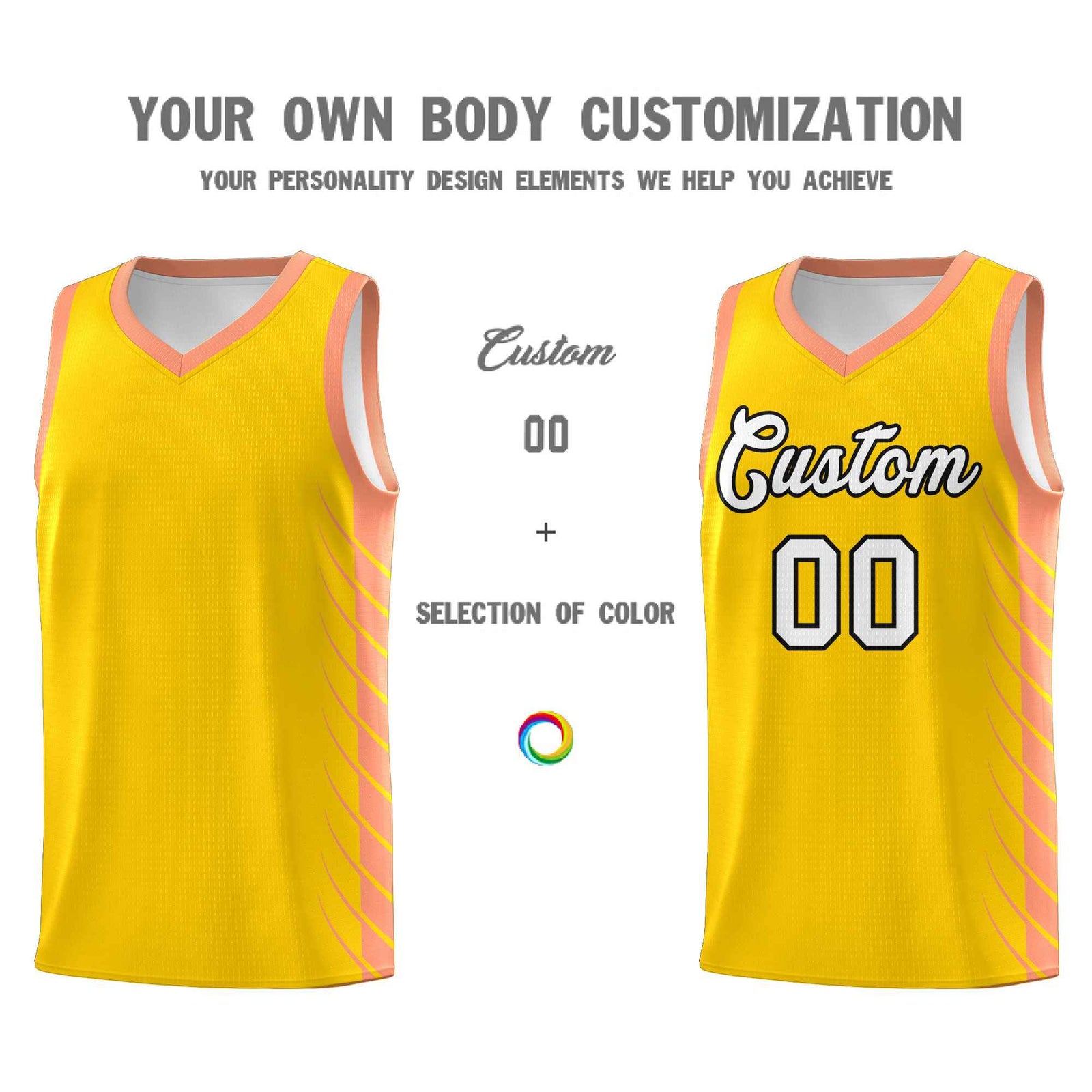 Custom Gold Light Orange Personalized Side Symmetrical Line Pattern Sports Uniform Basketball Jersey| KXKSHOP