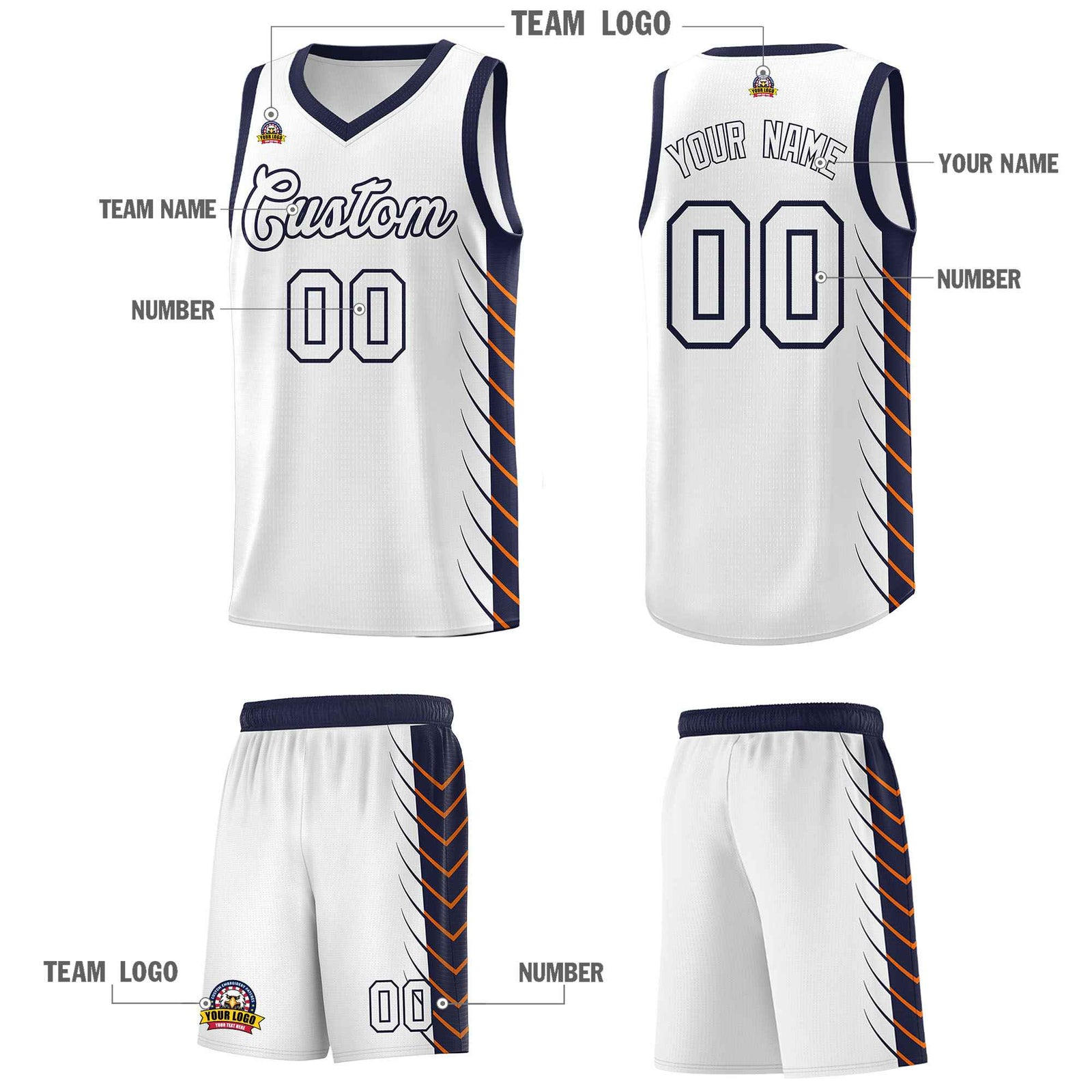 Custom White Navy Personalized Side Symmetrical Line Pattern Sports Uniform Basketball Jersey| KXKSHOP