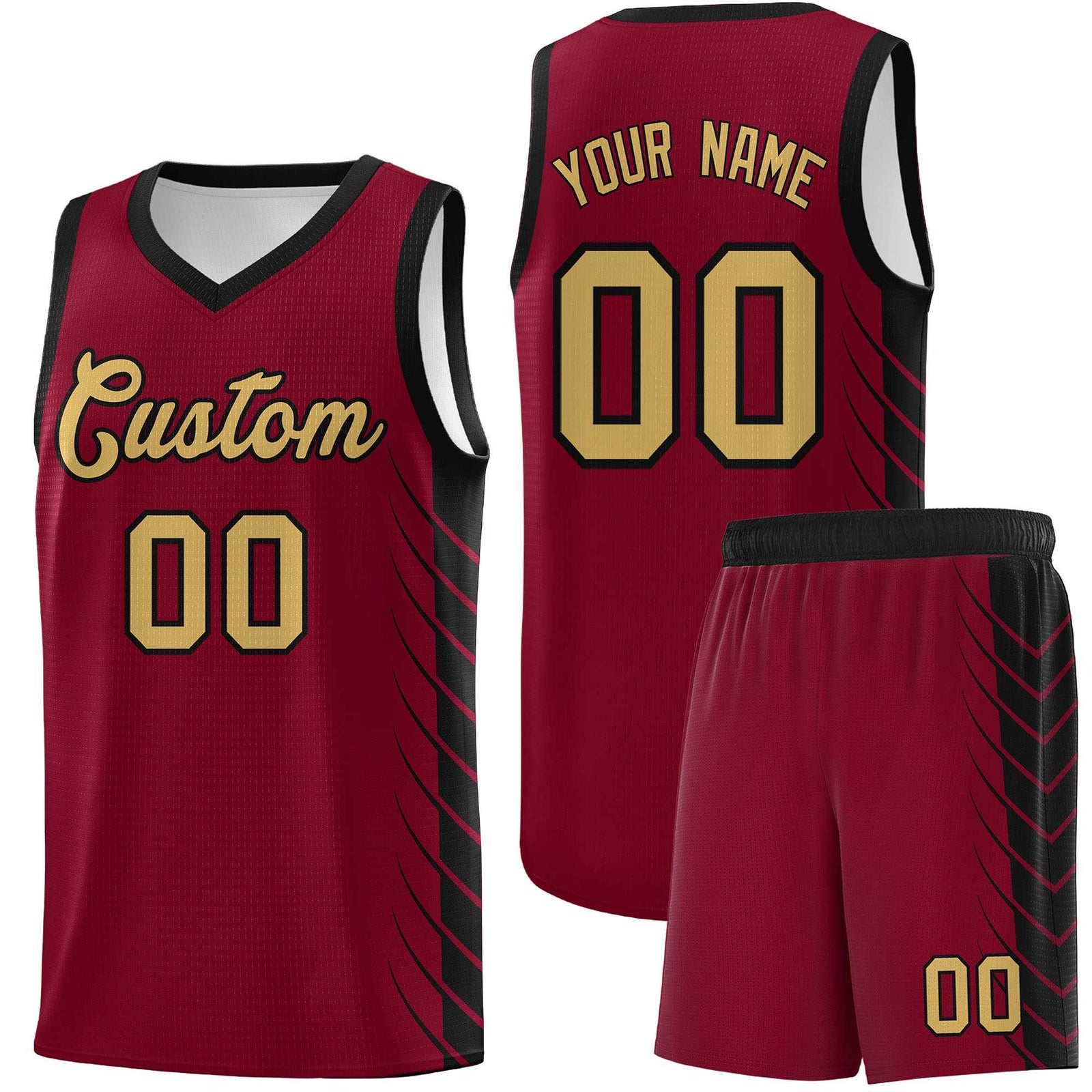 Custom Crimson Black Personalized Side Symmetrical Line Pattern Sports Uniform Basketball Jersey| KXKSHOP