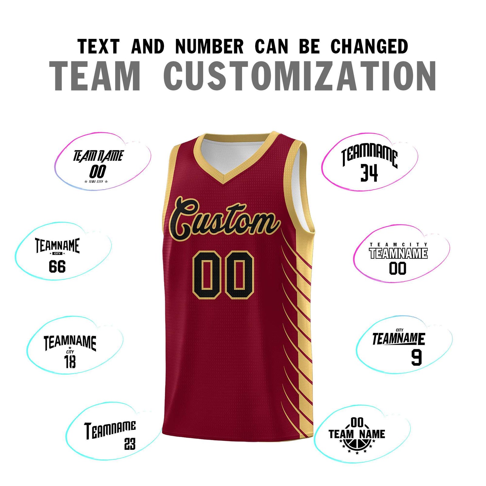 Custom Crimson Old Gold Personalized Side Symmetrical Line Pattern Sports Uniform Basketball Jersey| KXKSHOP