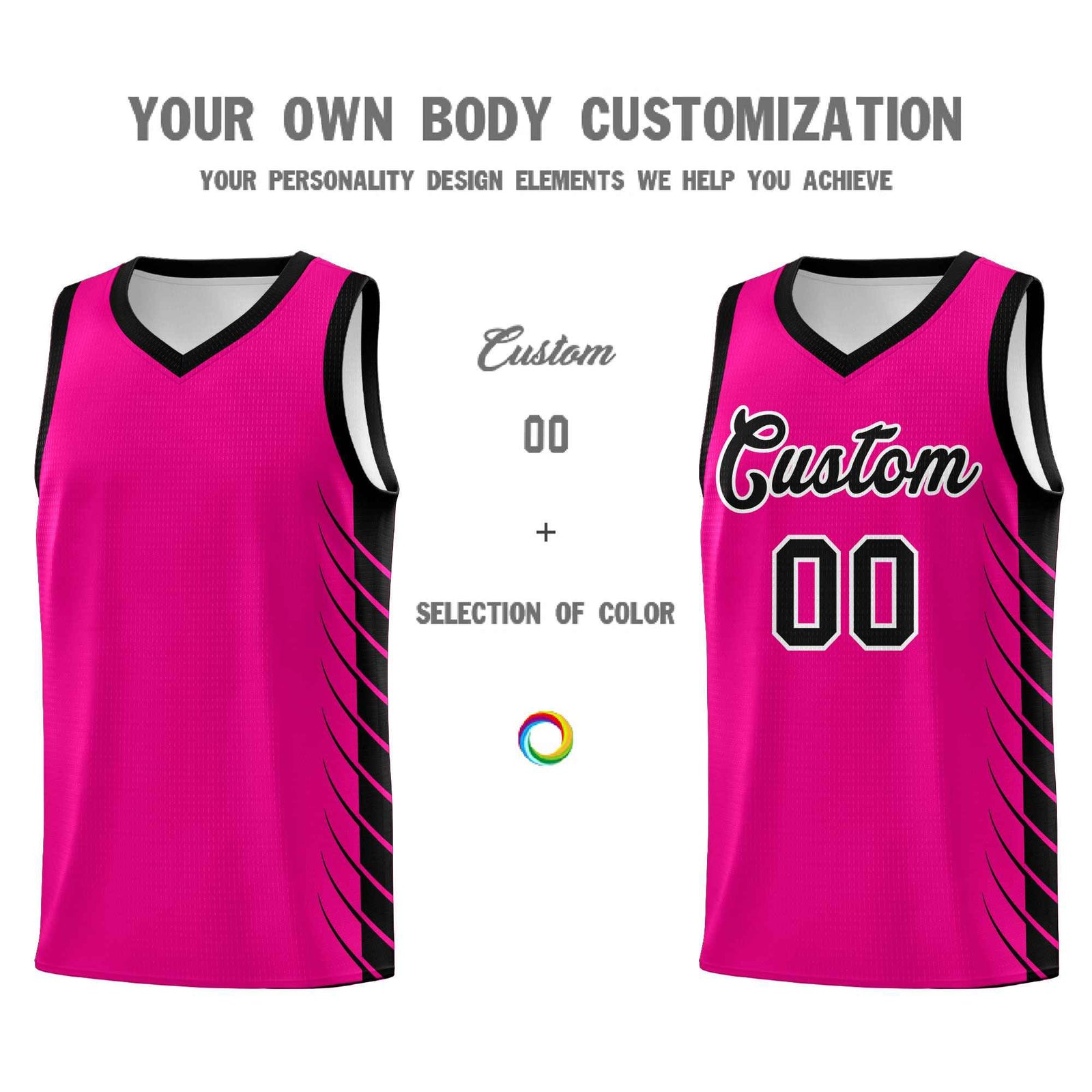Custom Pink Black Personalized Side Symmetrical Line Pattern Sports Uniform Basketball Jersey| KXKSHOP