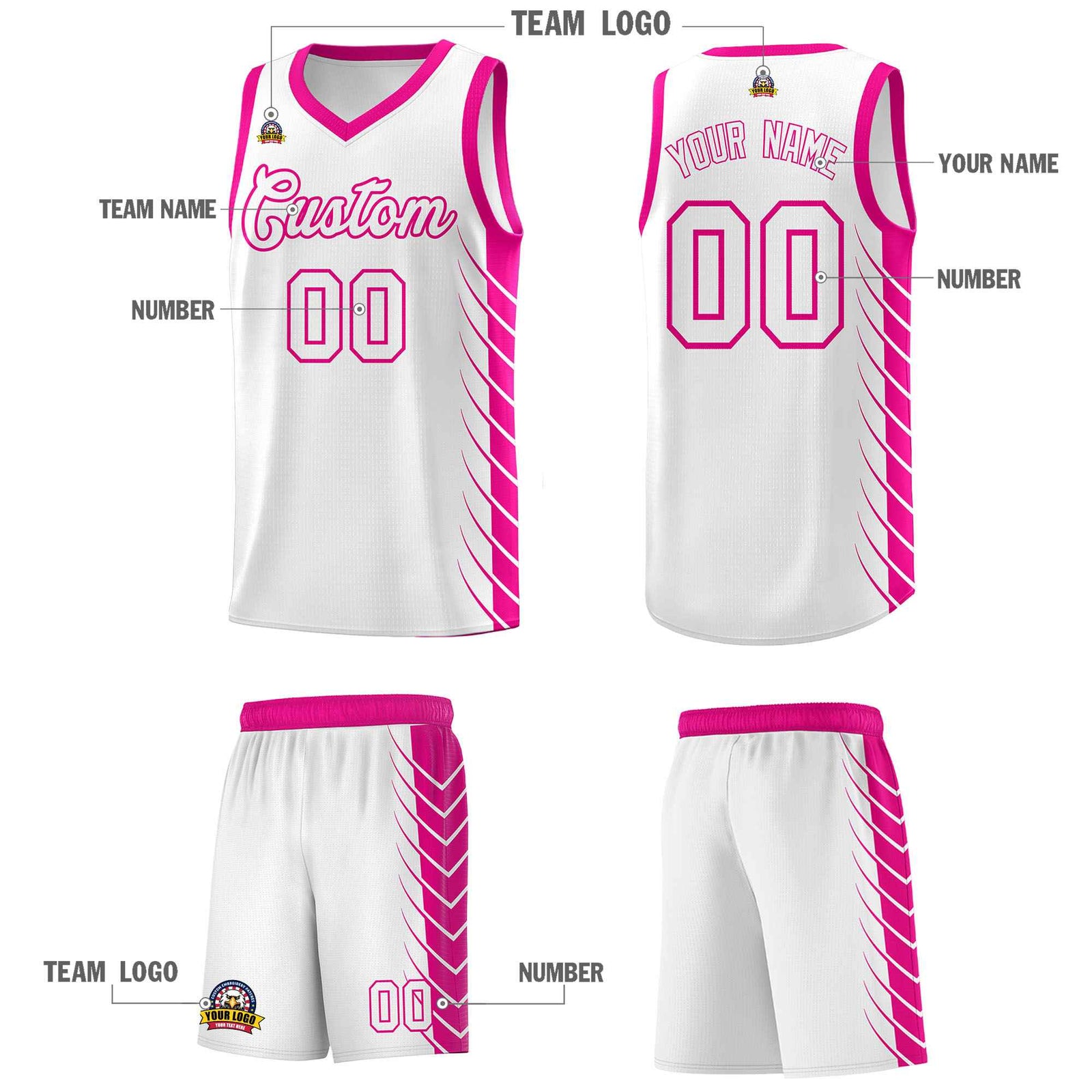 Custom White Pink Personalized Side Symmetrical Line Pattern Sports Uniform Basketball Jersey| KXKSHOP