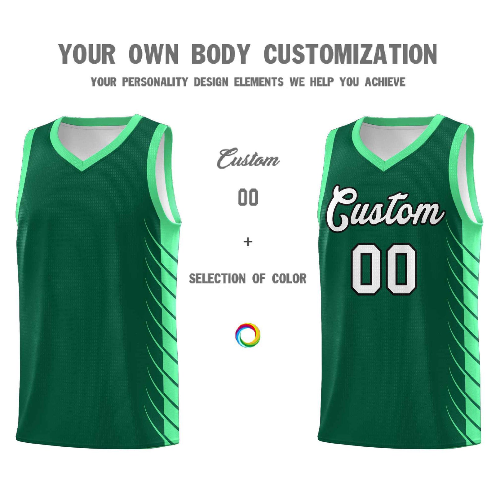 Custom Kelly Green Green Personalized Side Symmetrical Line Pattern Sports Uniform Basketball Jersey| KXKSHOP