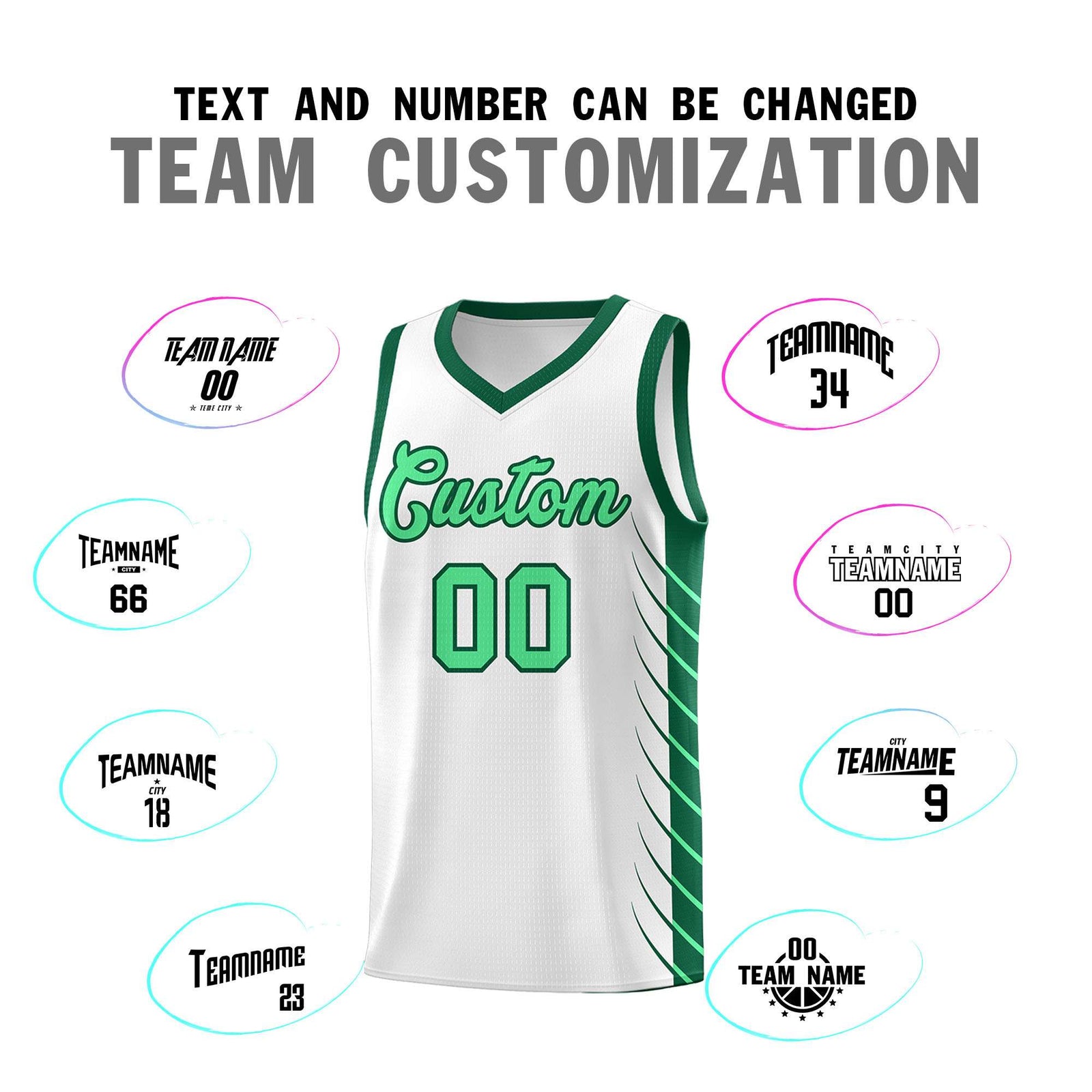 Custom White Kelly Green Personalized Side Symmetrical Line Pattern Sports Uniform Basketball Jersey| KXKSHOP