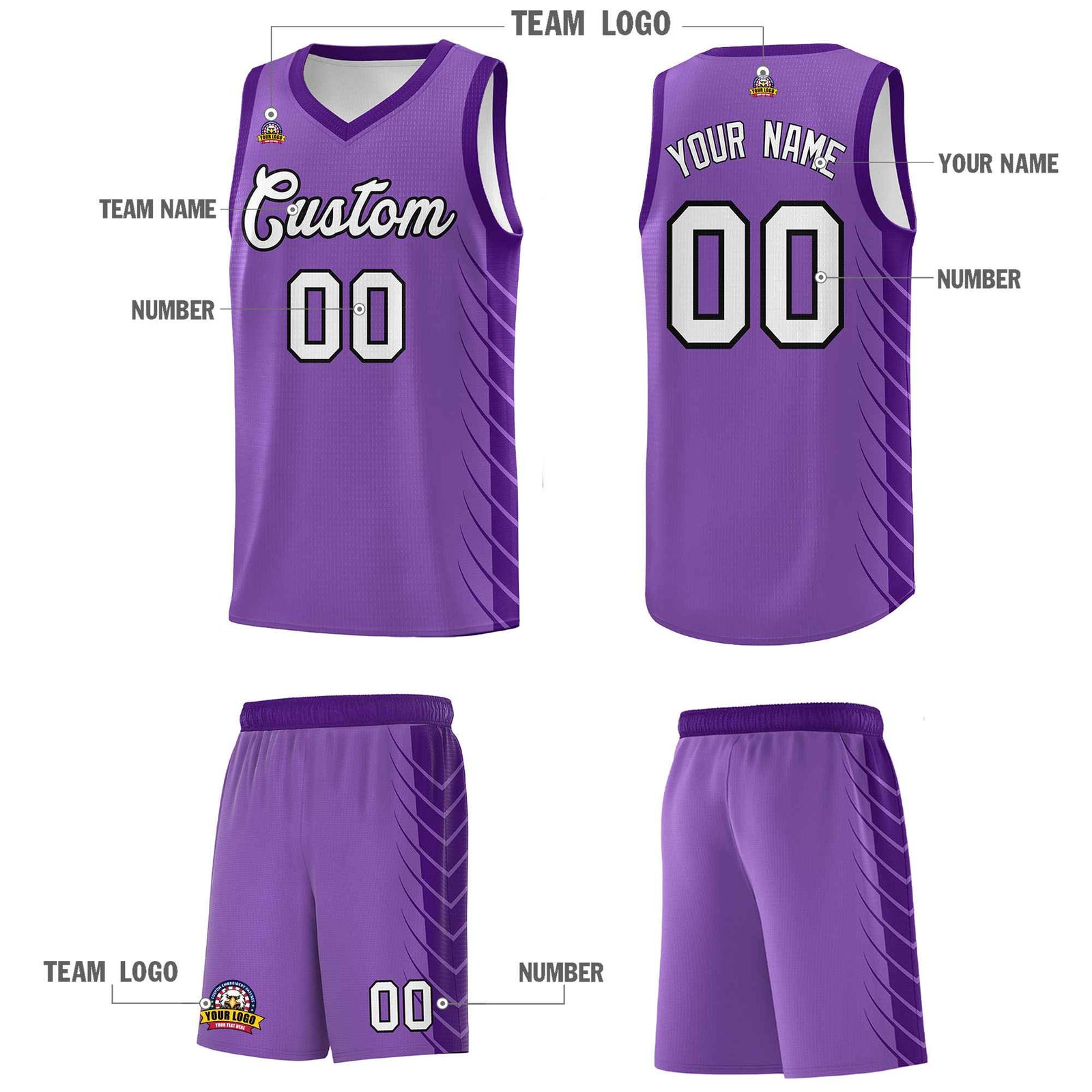 Custom Light Purple Purple Personalized Side Symmetrical Line Pattern Sports Uniform Basketball Jersey