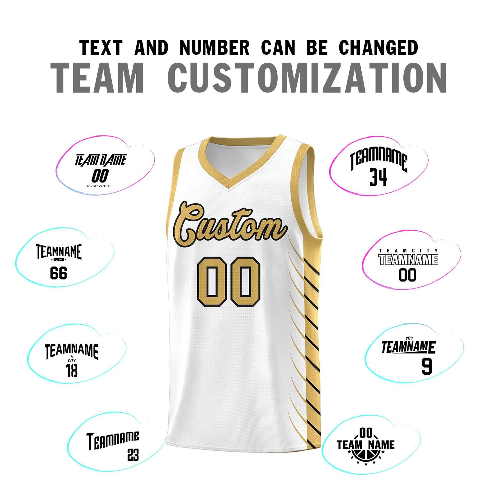 Custom White Old Gold Personalized Side Symmetrical Line Pattern Sports Uniform Basketball Jersey| KXKSHOP