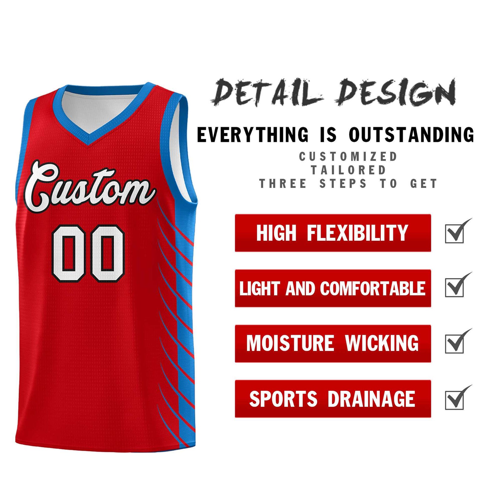 Custom Red Royal Personalized Side Symmetrical Line Pattern Sports Uniform Basketball Jersey| KXKSHOP