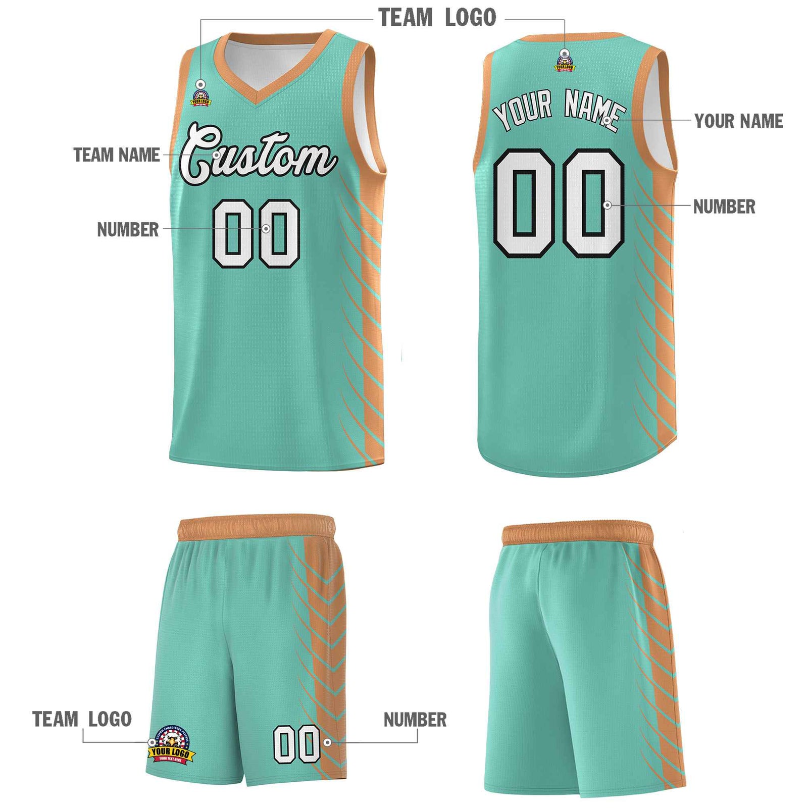 Custom Bright Green Buckskin Brown Personalized Side Symmetrical Line Pattern Sports Uniform Basketball Jersey