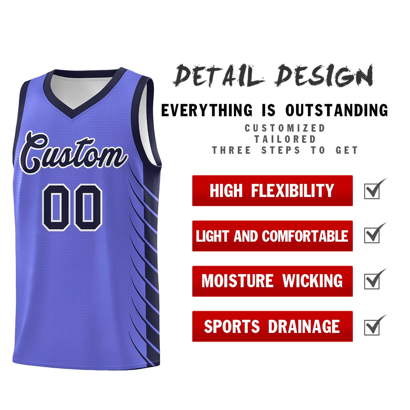 Custom Purple Navy Personalized Side Symmetrical Line Pattern Sports Uniform Basketball Jersey| KXKSHOP