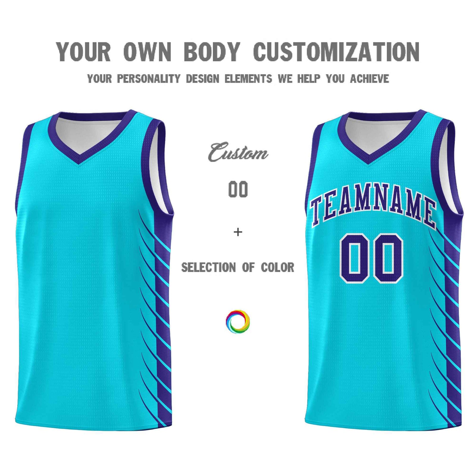 Custom Sky Blue Royal Personalized Side Symmetrical Line Pattern Sports Uniform Basketball Jersey
