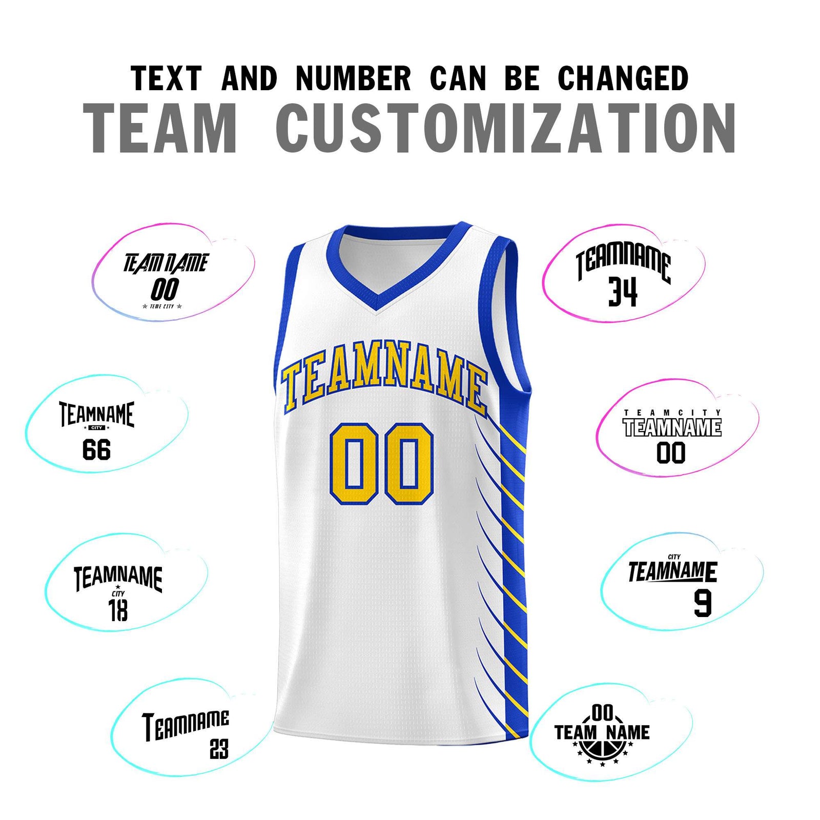 Custom White Royal Personalized Side Symmetrical Line Pattern Sports Uniform Basketball Jersey