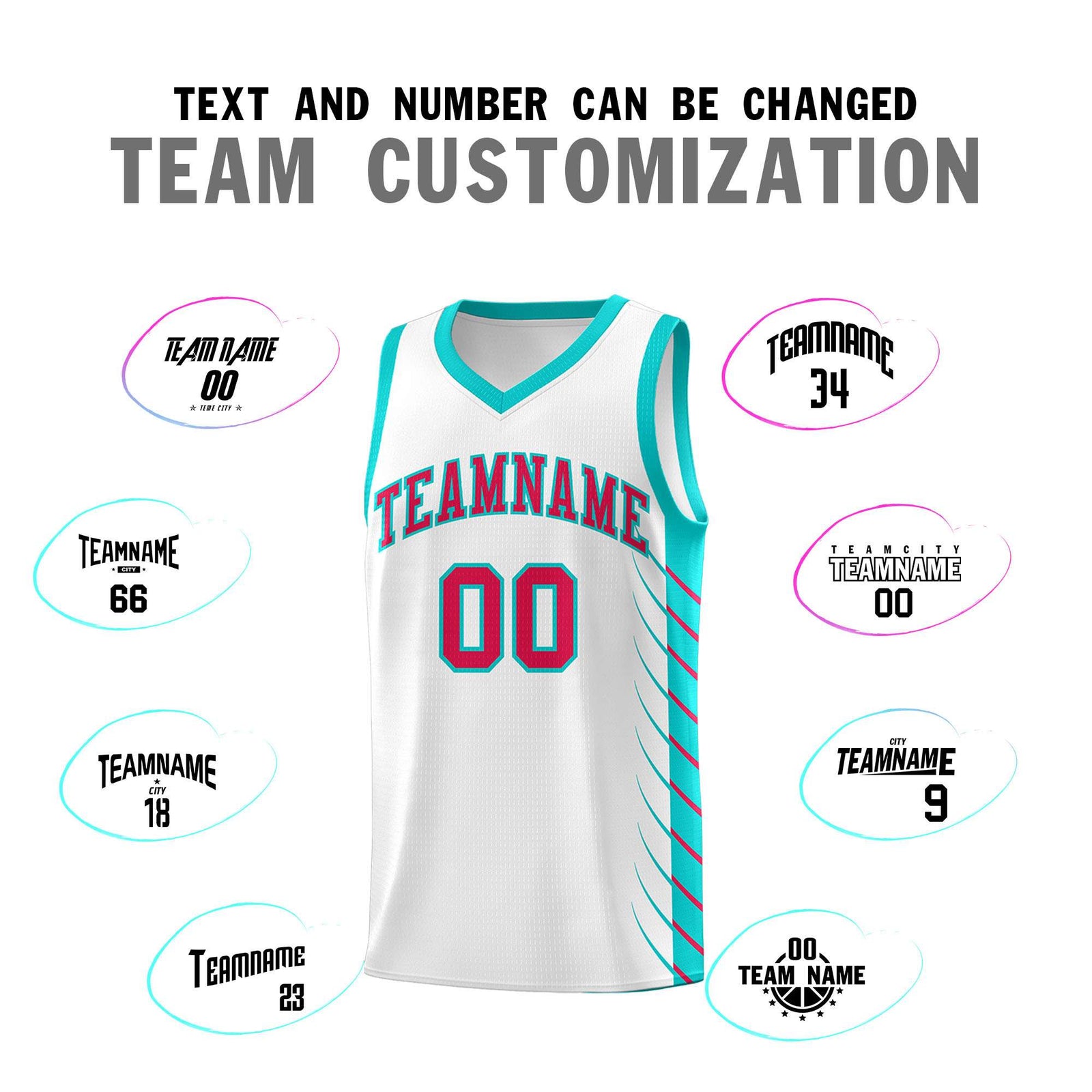 Custom White Aqua Personalized Side Symmetrical Line Pattern Sports Uniform Basketball Jersey