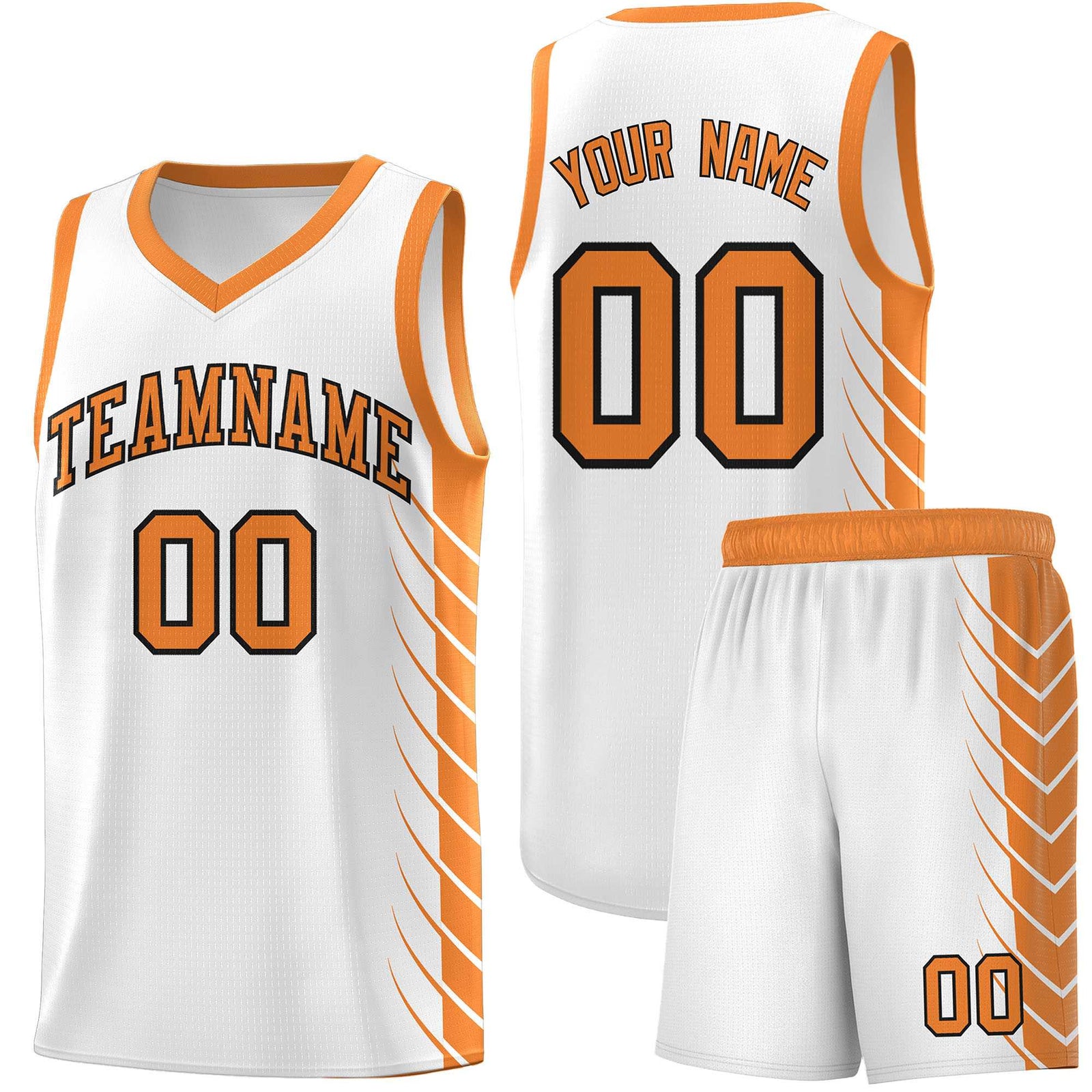Custom White Gold Orange Personalized Side Symmetrical Line Pattern Sports Uniform Basketball Jersey