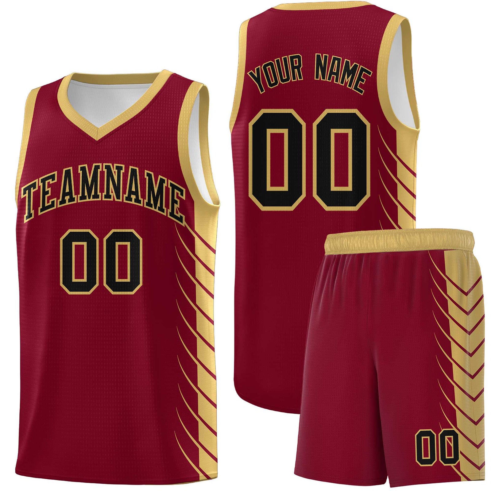Custom Crimson Old Gold Personalized Side Symmetrical Line Pattern Sports Uniform Basketball Jersey