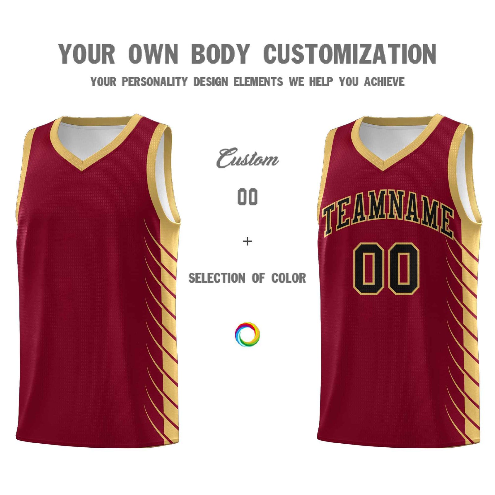 Custom Crimson Old Gold Personalized Side Symmetrical Line Pattern Sports Uniform Basketball Jersey