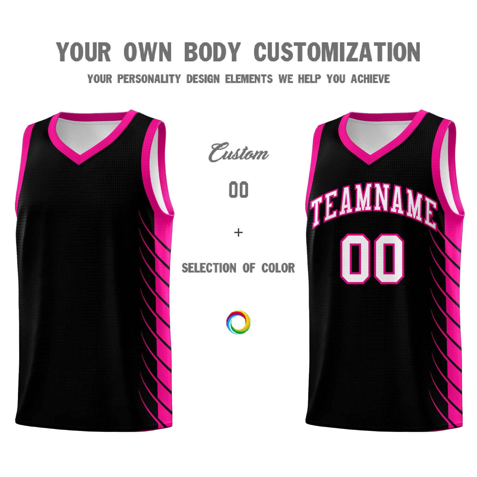 Custom Black Pink Personalized Side Symmetrical Line Pattern Sports Uniform Basketball Jersey