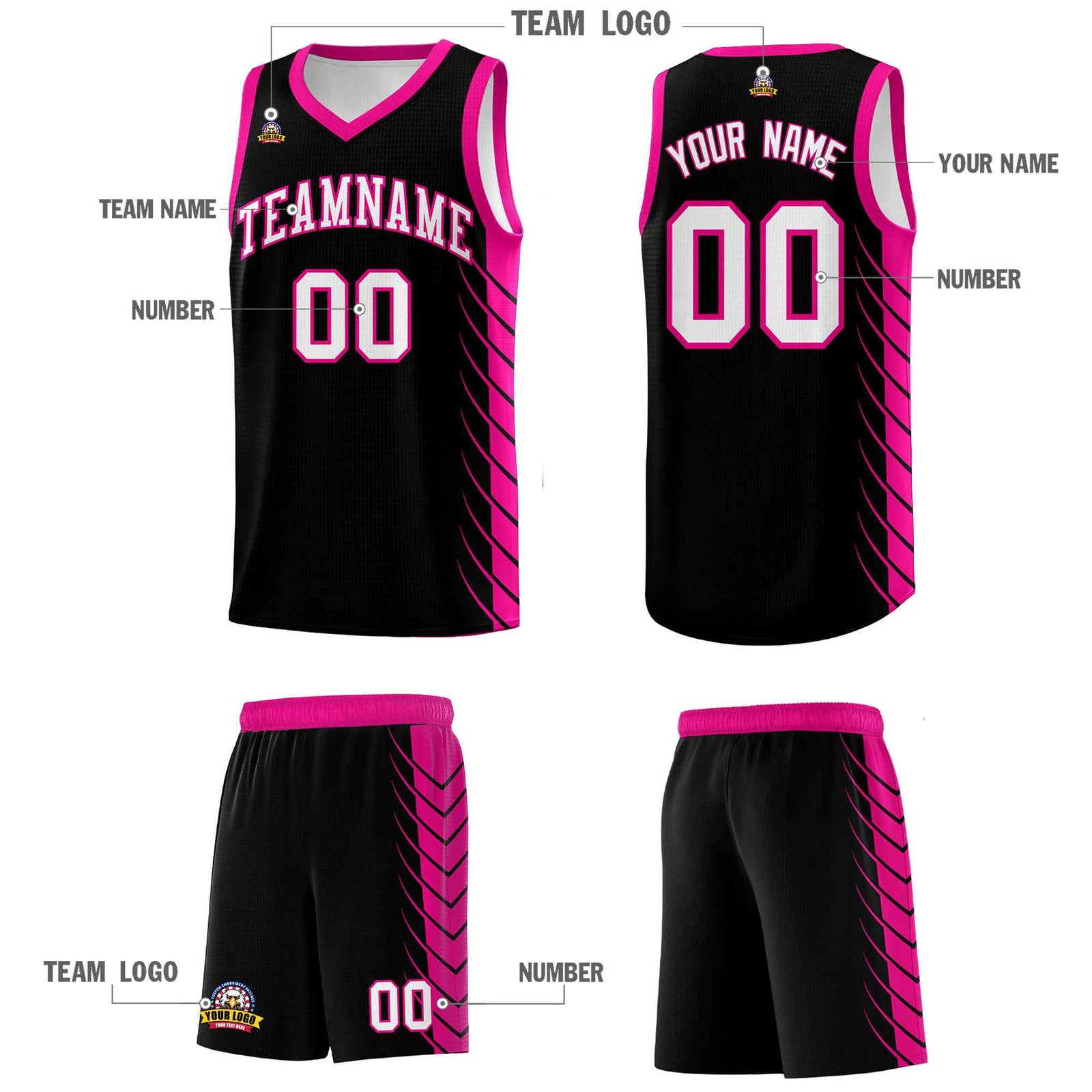 Custom Black Pink Personalized Side Symmetrical Line Pattern Sports Uniform Basketball Jersey