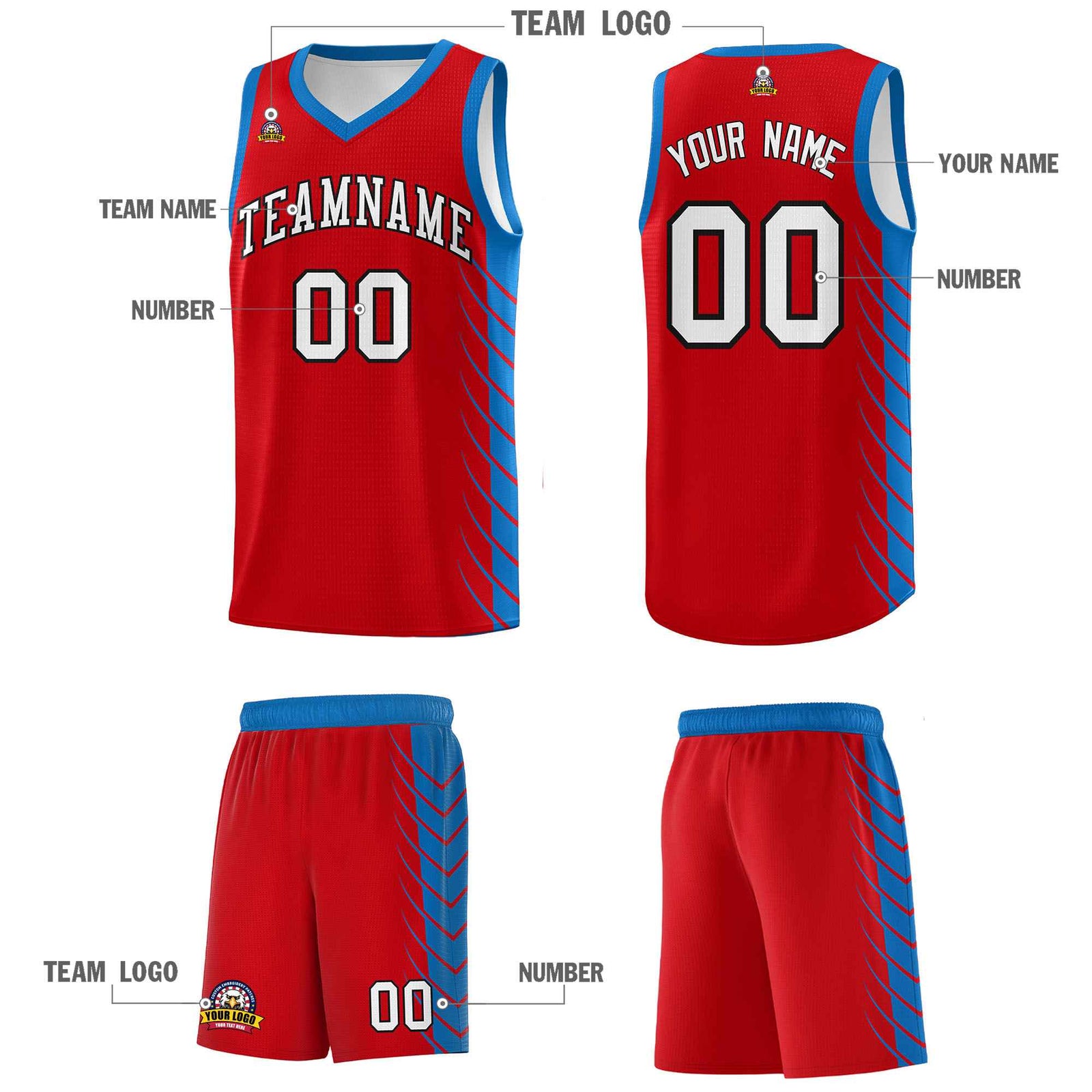Custom Red Royal Personalized Side Symmetrical Line Pattern Sports Uniform Basketball Jersey