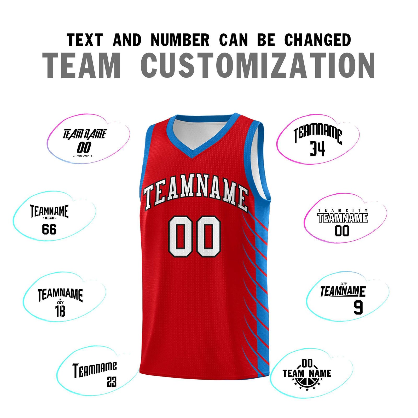 Custom Red Royal Personalized Side Symmetrical Line Pattern Sports Uniform Basketball Jersey