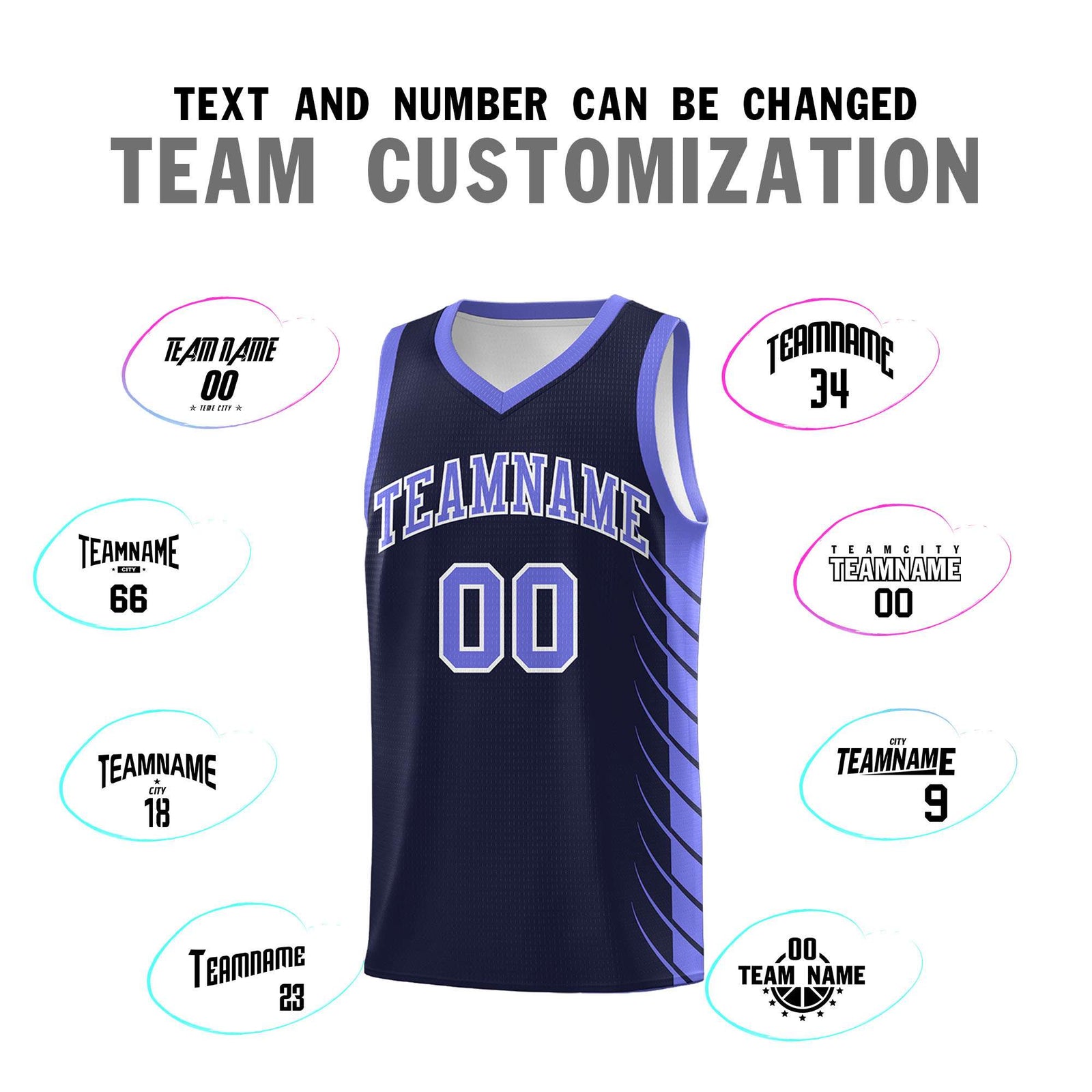Custom Navy Purple Personalized Side Symmetrical Line Pattern Sports Uniform Basketball Jersey